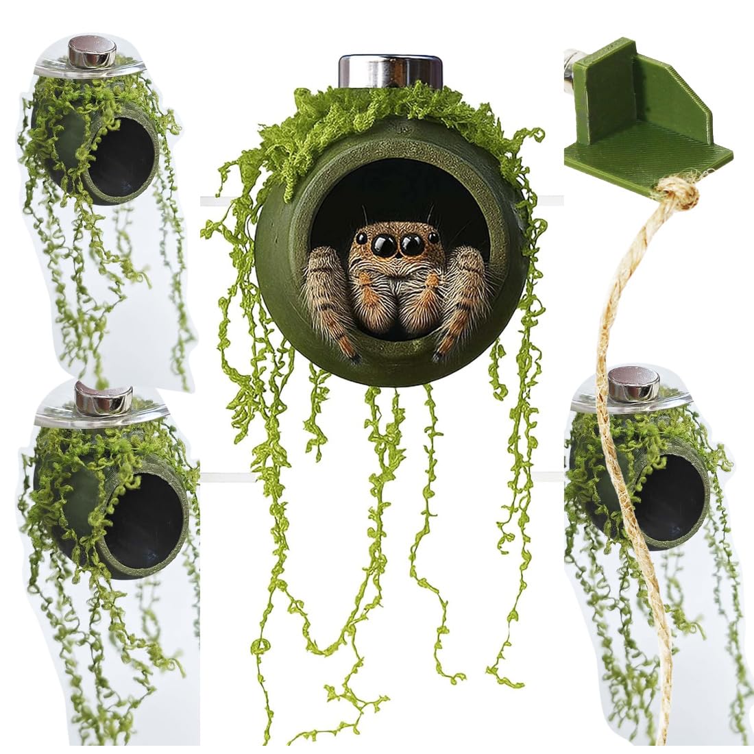 YOMENO 4Pcs Jumping Spider Enclosure Accessories Cocoon-Shaped Jumping Spider Hideaway with Artificial Moss and 1 Pcs Resting Pl