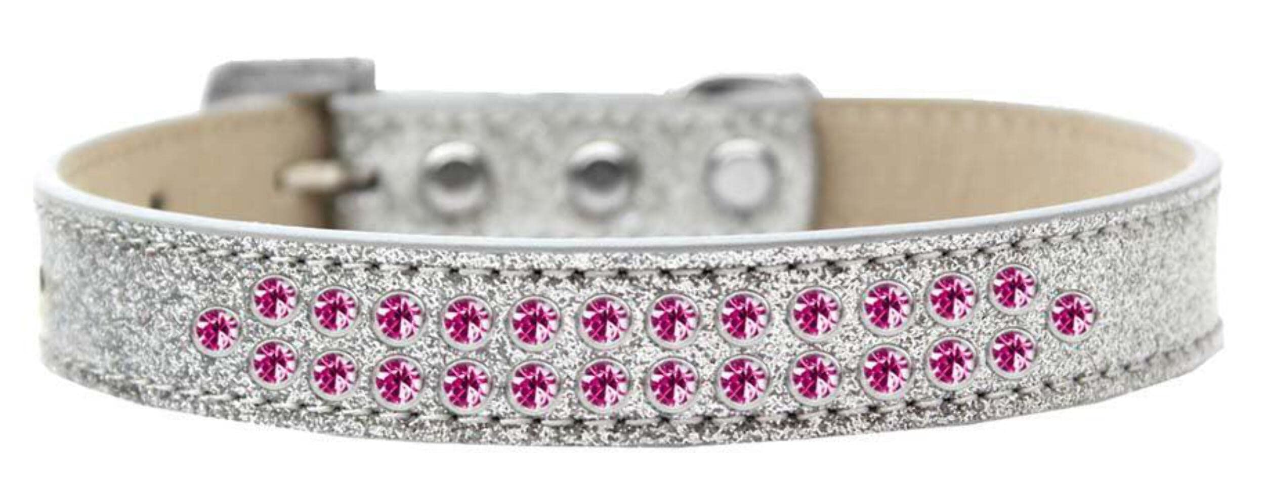 Dog, Puppy & Pet Ice Cream Collar, Two Row Bright Pink Crystal Rimsets Silver 12