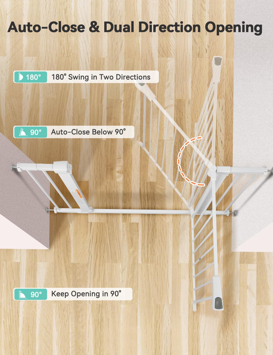 Comomy 30' Tall Baby Gate For Stairs Doorways, Fits Openings 29.5' To 43.3' Wide, Auto Close Extra Wide Dog Gate For House, Pressure Mounted Easy Walk Through Pet Gate With Door, White