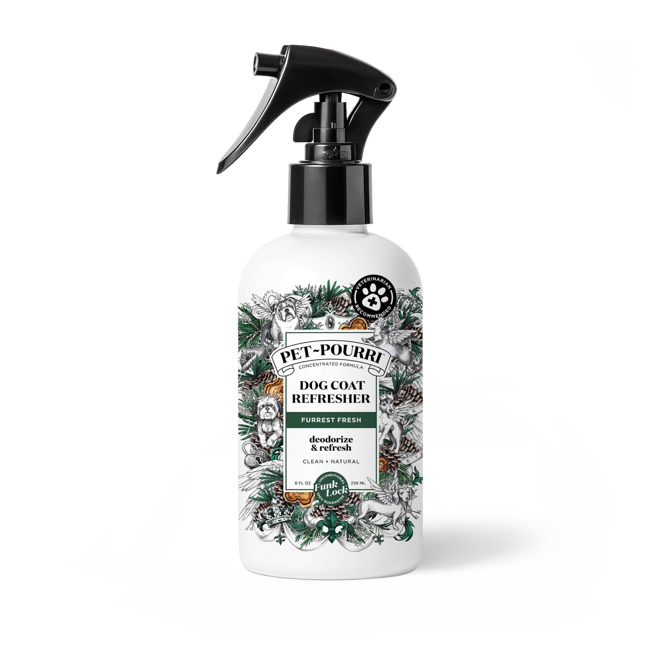 Pet-Pourri Dog Coat Deodorizing Spray - Plant Derived Ingredients - Vet Recommended - Fir + Amber + Cedarwood - Paraben & Sulfat