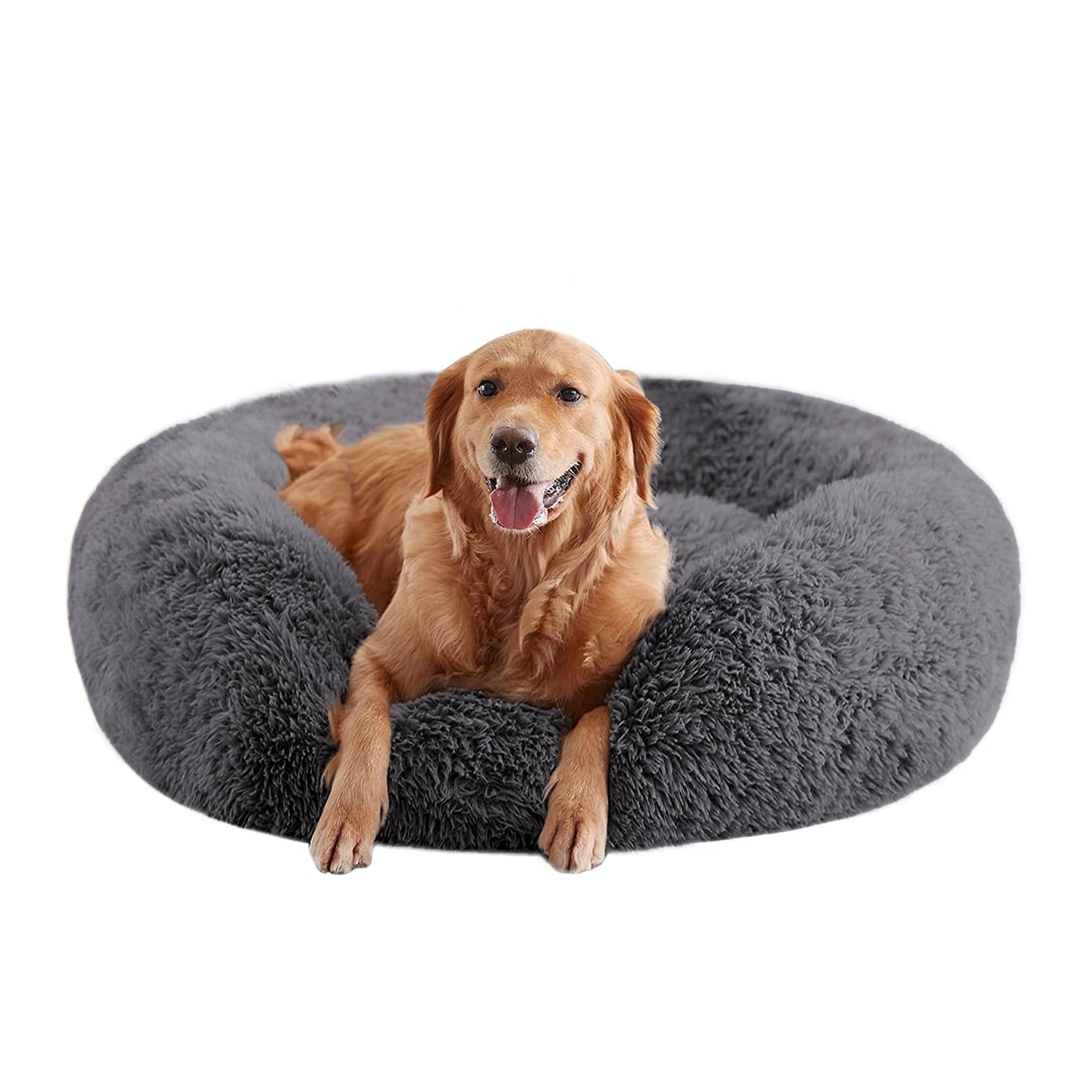 Urgvanz Pet Big Plush Dog Bed, 34' Round Calming Donut Bed For Large Dogs Up To 80Lbs