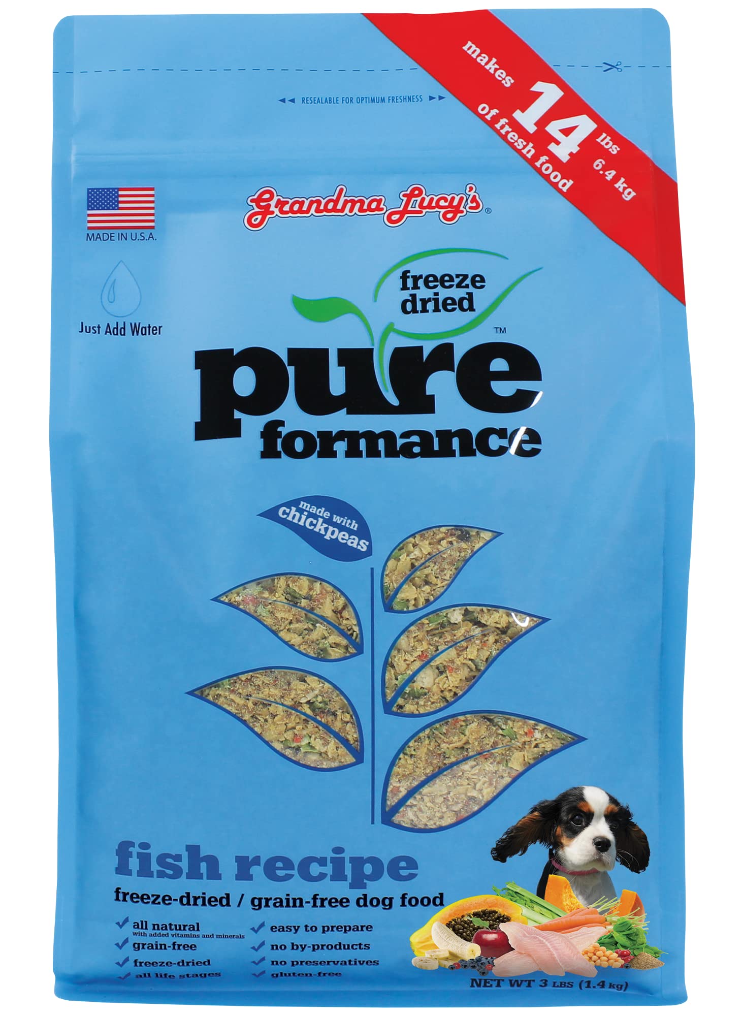 Grandma Lucys PUREformance Dog Food, Grain Free and Freeze-Dried - Fish, 3 Pound Bag
