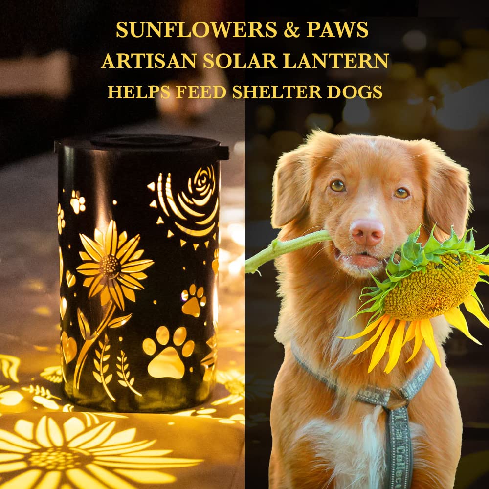Iheartdogs Pet Memorial Gifts - Artisan Shadow Solar Lantern 'Sunflowers & Paws' - This Pet Loss Gift Feeds 7 Shelter Pets In Ho