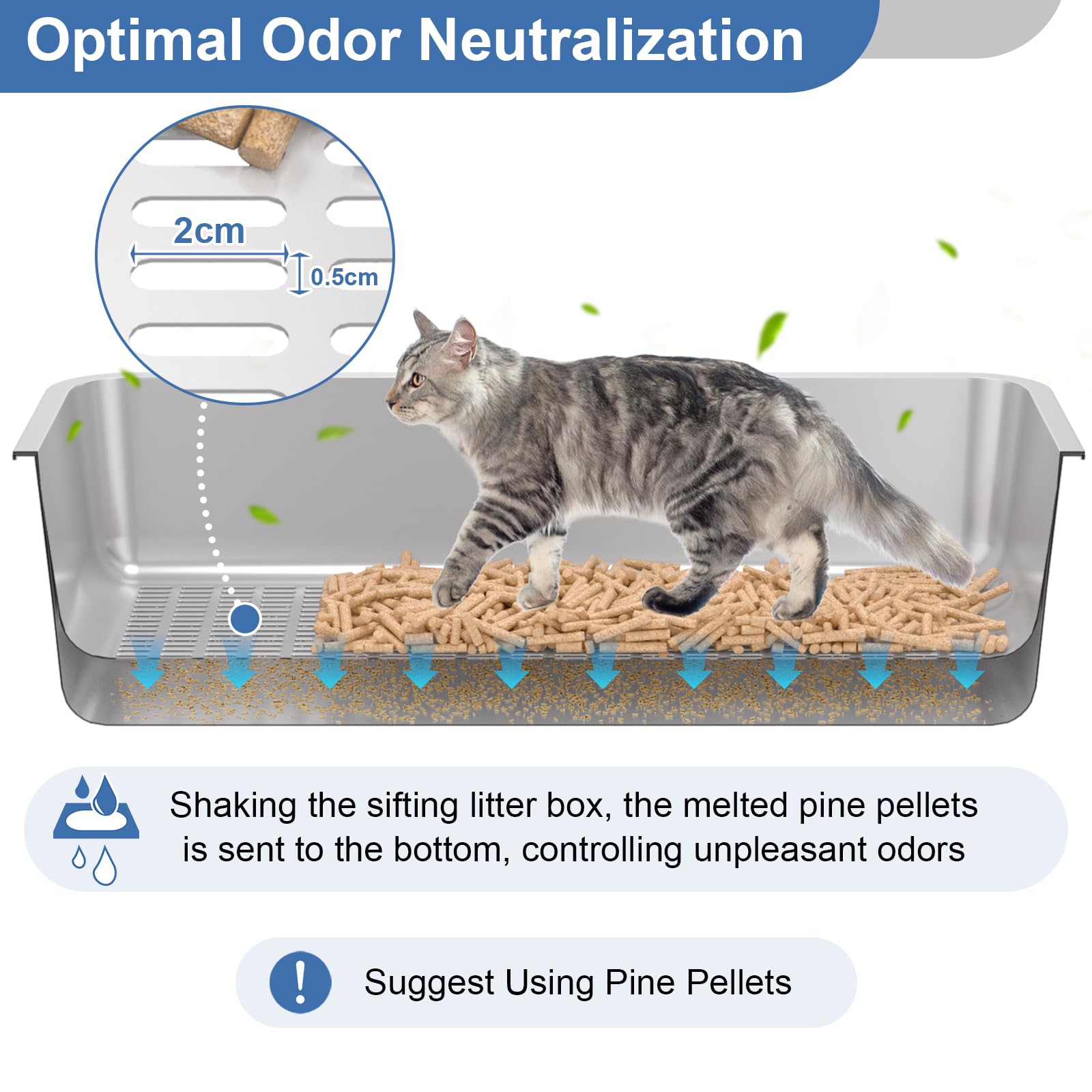 Yoochee Stainless Steel Sifting Litter Box With Lid, Xl Extra Large Sifting Cat Litter Box For Pine Pellets & Big Cats,Metal Pel