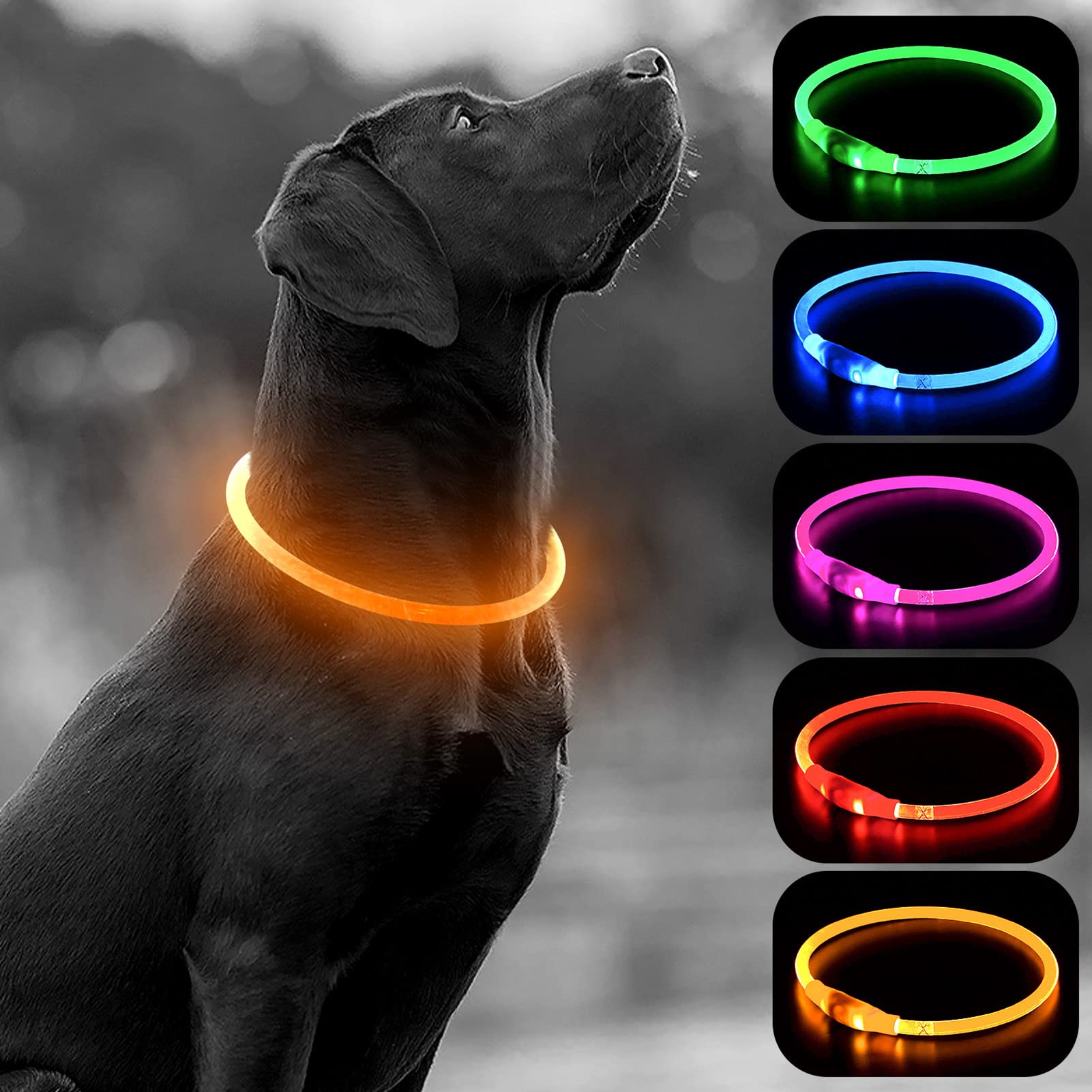Higo Light Up Dog Collar Usb Rechargeable Led Dog Collar Glow In The Dark, Tpu Flash Dog Necklace Light Make Your Dogs Be Visibl