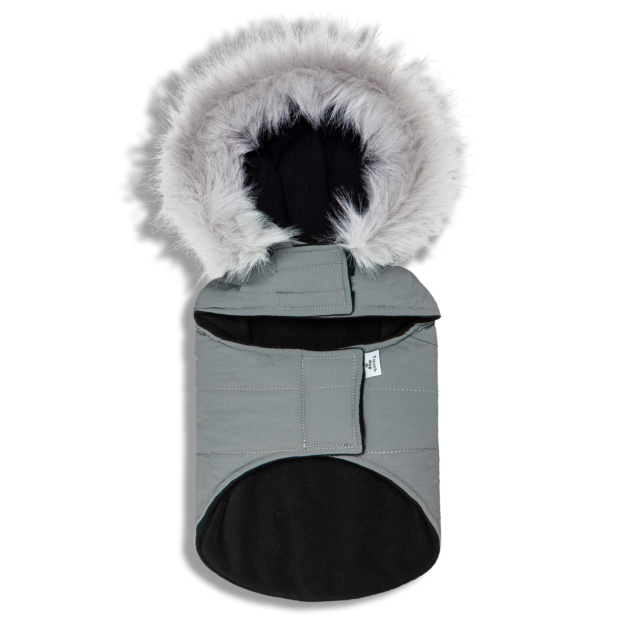 Touchdog 'Eskimo-Swag' Duck-Down Parka Dog Coat, Large, Grey