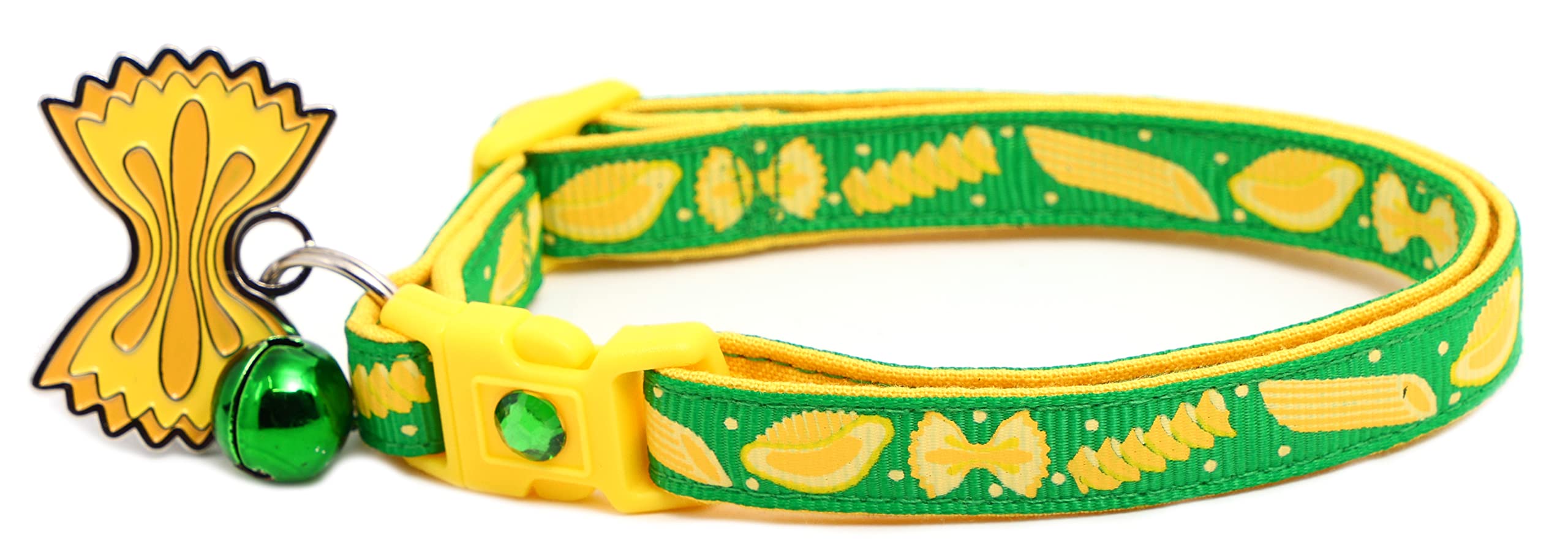 Noodle Cat Collar - Safety - Breakaway - Charm And Bell - Pugs2Persians (Large(10Lbs & Up), Green)
