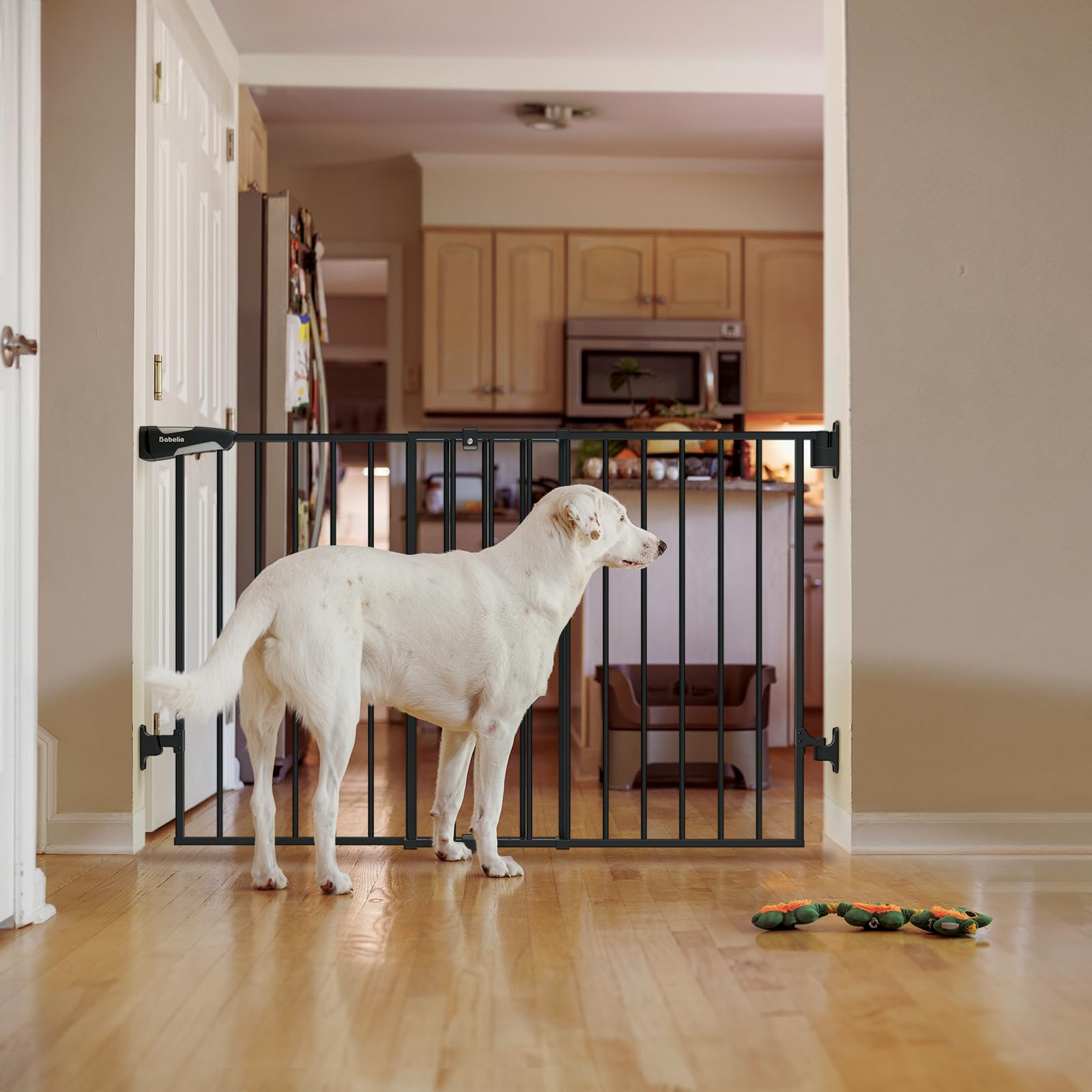 Babelio 31.5-55' No Bottom Bar Baby Gate Extra Wide, 2-In-1 Auto Close Dog Gate For The House, Stairs And Doorways, With Large Walk Thru Door, Black