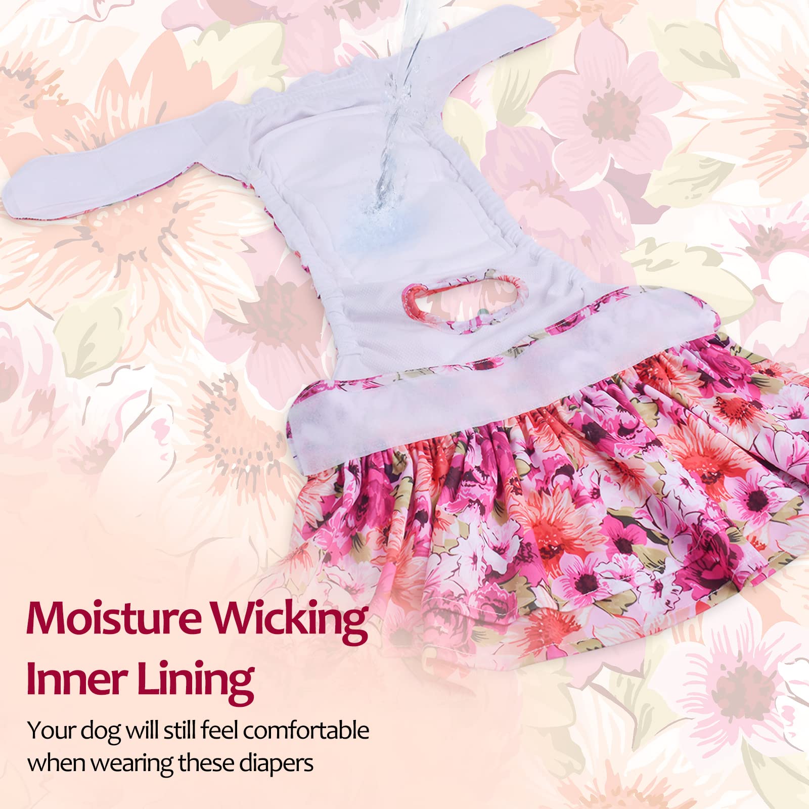 Cutebone Female Dog Diapers With Skirts 3 Pack Reusable Puppy Dresses Pants For Heat Cycle Period Qbd03Xs