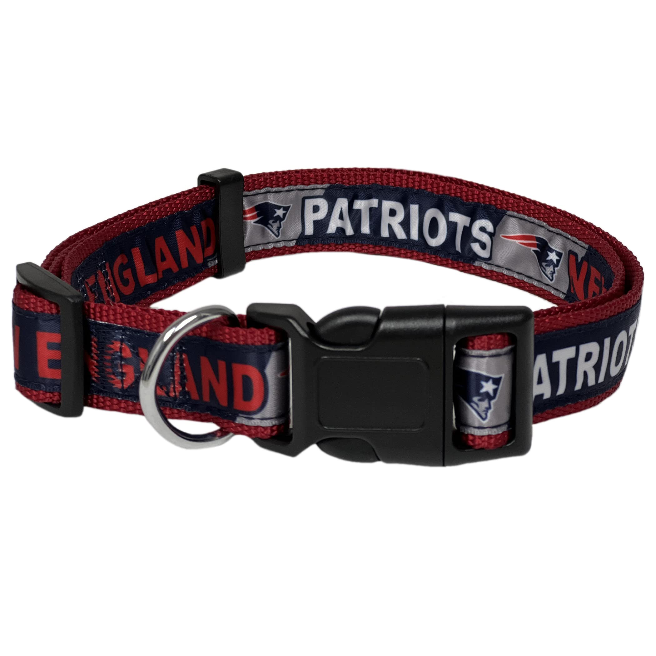 Pets First NFL New England Patriots Licensed PET COLLAR, Large - Heavy-Duty, Strong, and Durable Dog Collar. Available in 31 Foo