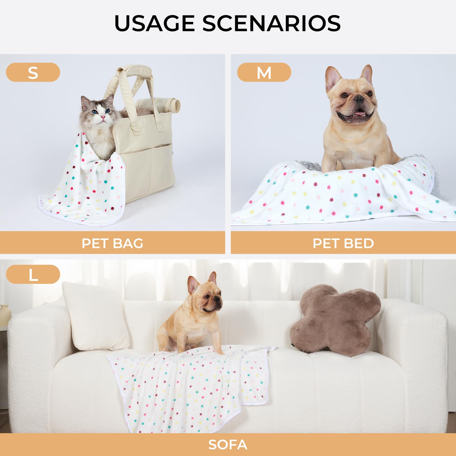 Luciphia 1 Pack 3 Blankets Super Soft Cute Dot Pattern Pet Blanket Flannel Throw For Dog Puppy Cat Medium(30X20), Brown