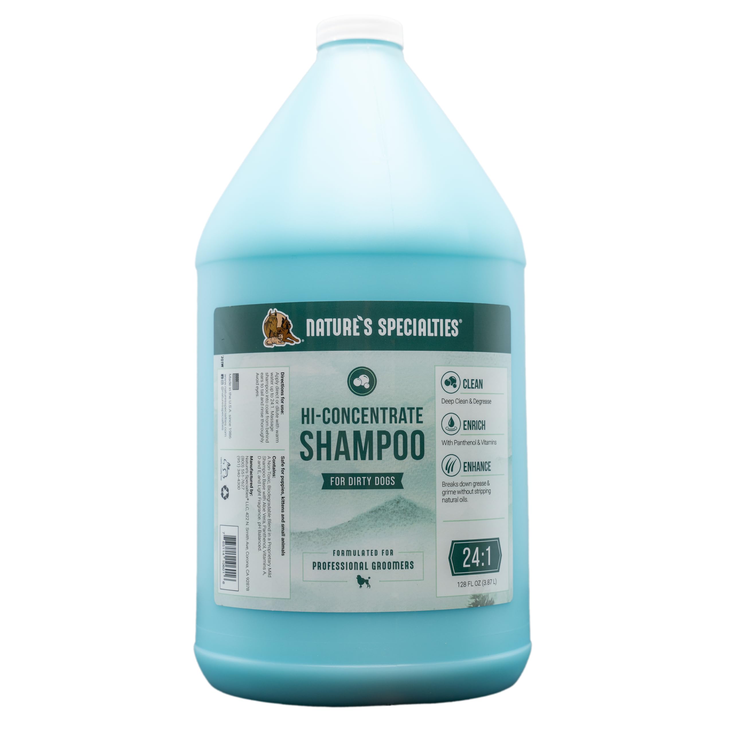 Nature's Specialties Ultra Concentrated Dog Shampoo, 1 Gallon, Professional Groomer Choice, Makes up to 16 Gallons, Made in USA