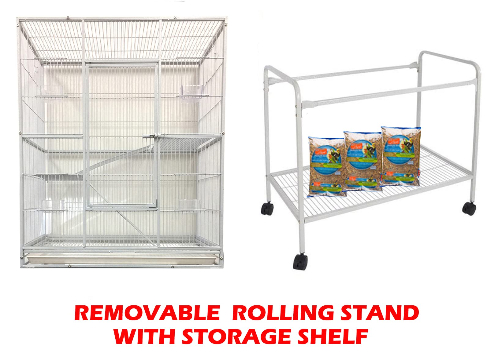 Double Extra Large 3-Tiers Small Animals Critters Wrought Iron Cage Tight 1/2-inch Bar Spacing Center Divider Removable Rolling
