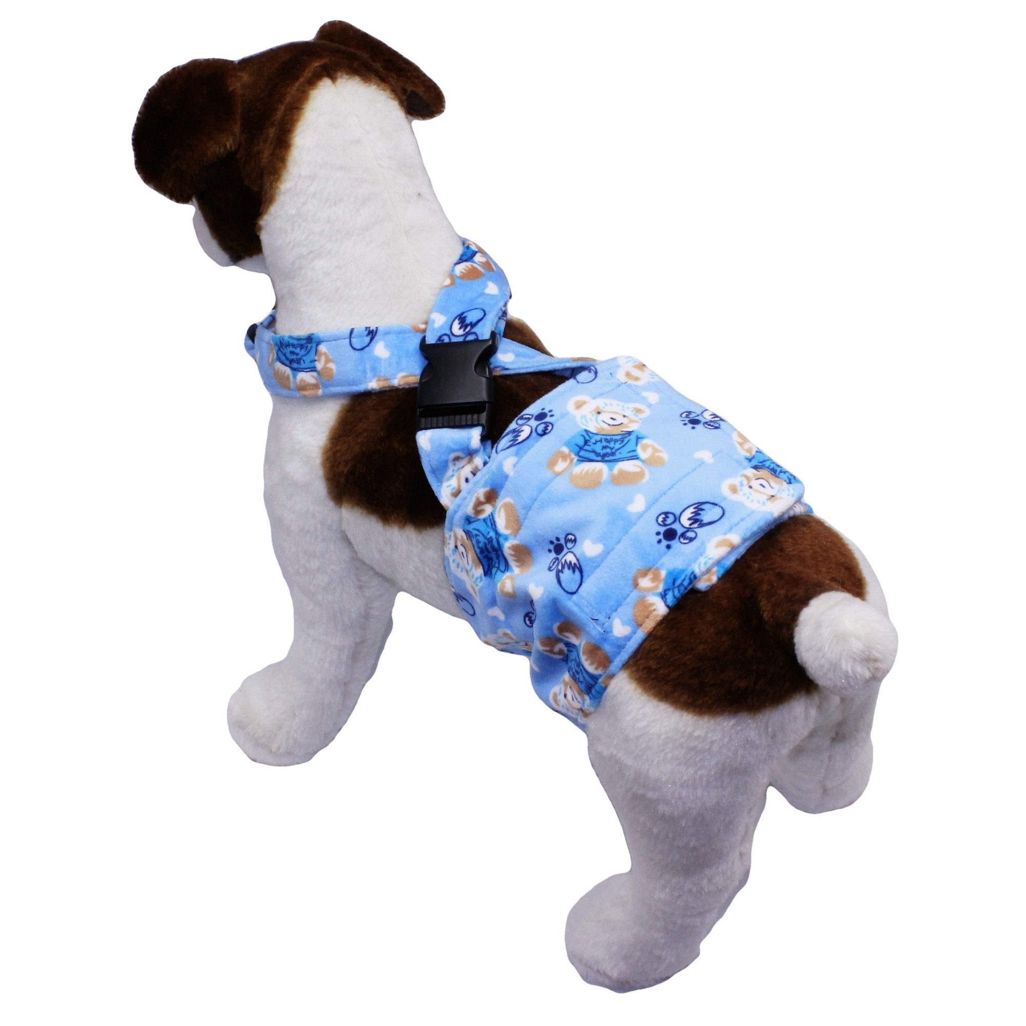 Dog Diaper For Male Boy Belly Band Reusable Washable With Suspenders Soft Fleece (Blue Bear, Xs: Waist 8' - 10')