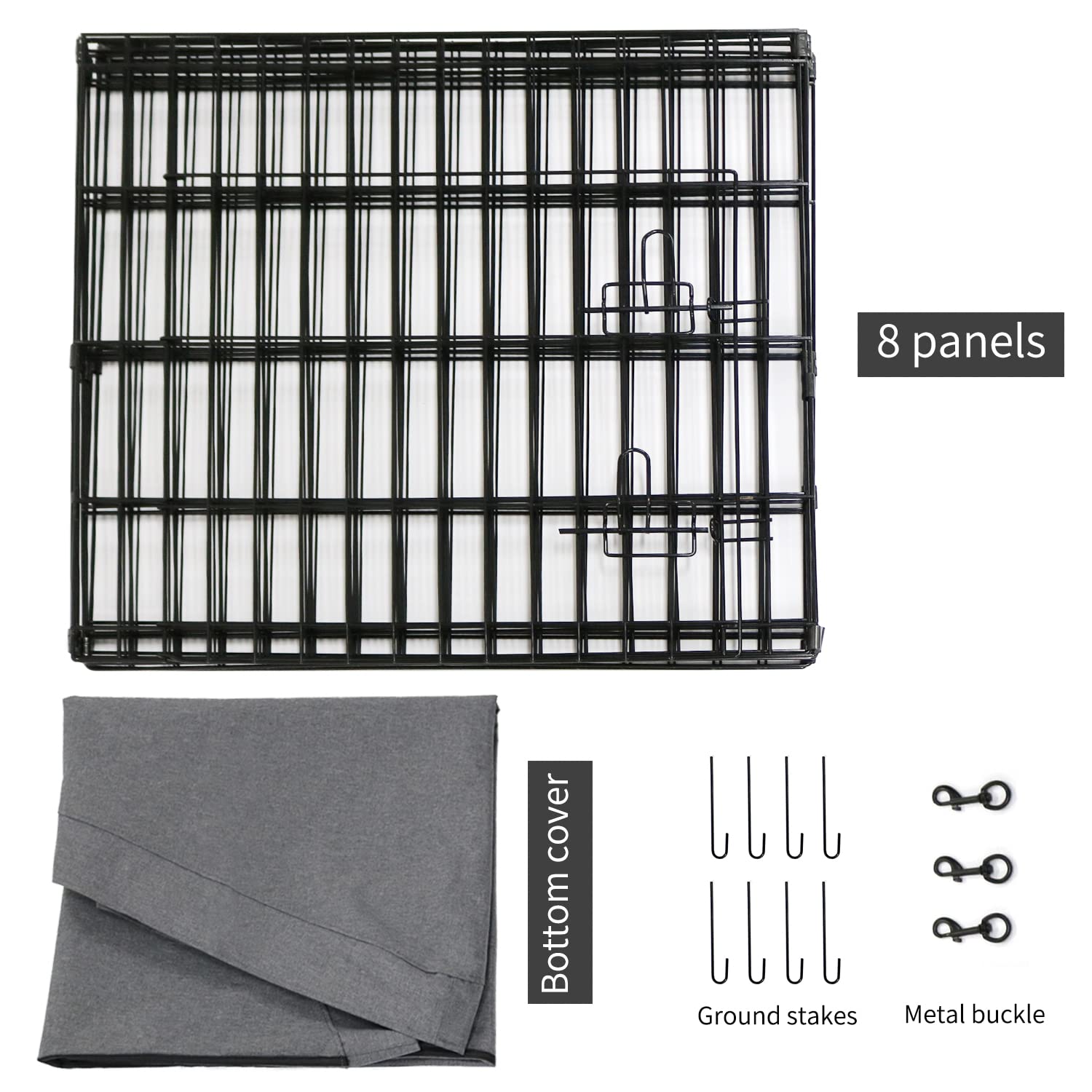 PETIME Foldable Metal Dog Exercise Pen, 8 Panels, 24" W x 36" H, Gray, Indoor/Outdoor Playpen with Bottom Pad