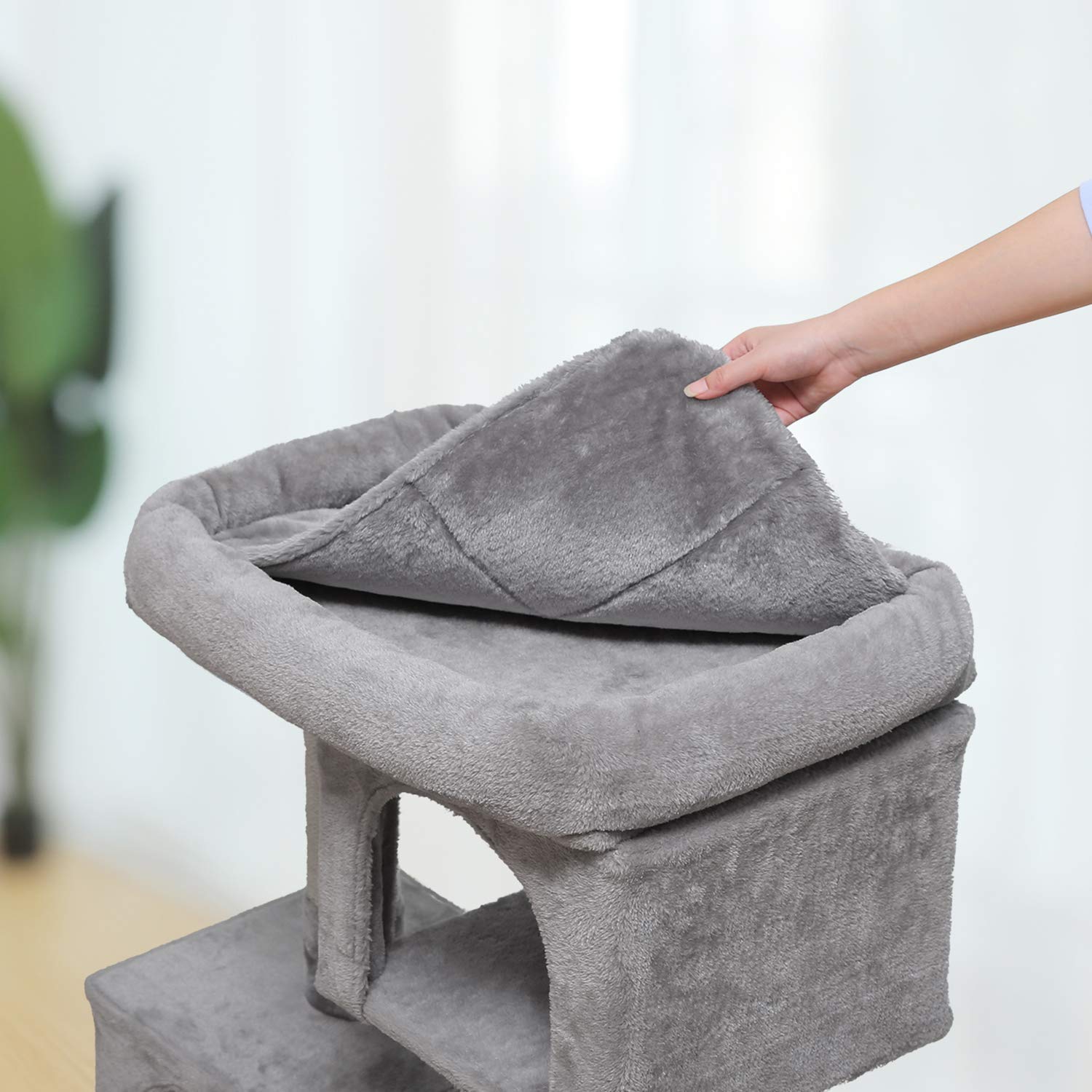 Feandrea Cat Tree, 33.1-Inch Cat Tower, Large for Cats up to 16 lb, Light Gray, 2 Cat Caves, Scratching Post, Model UPCT61