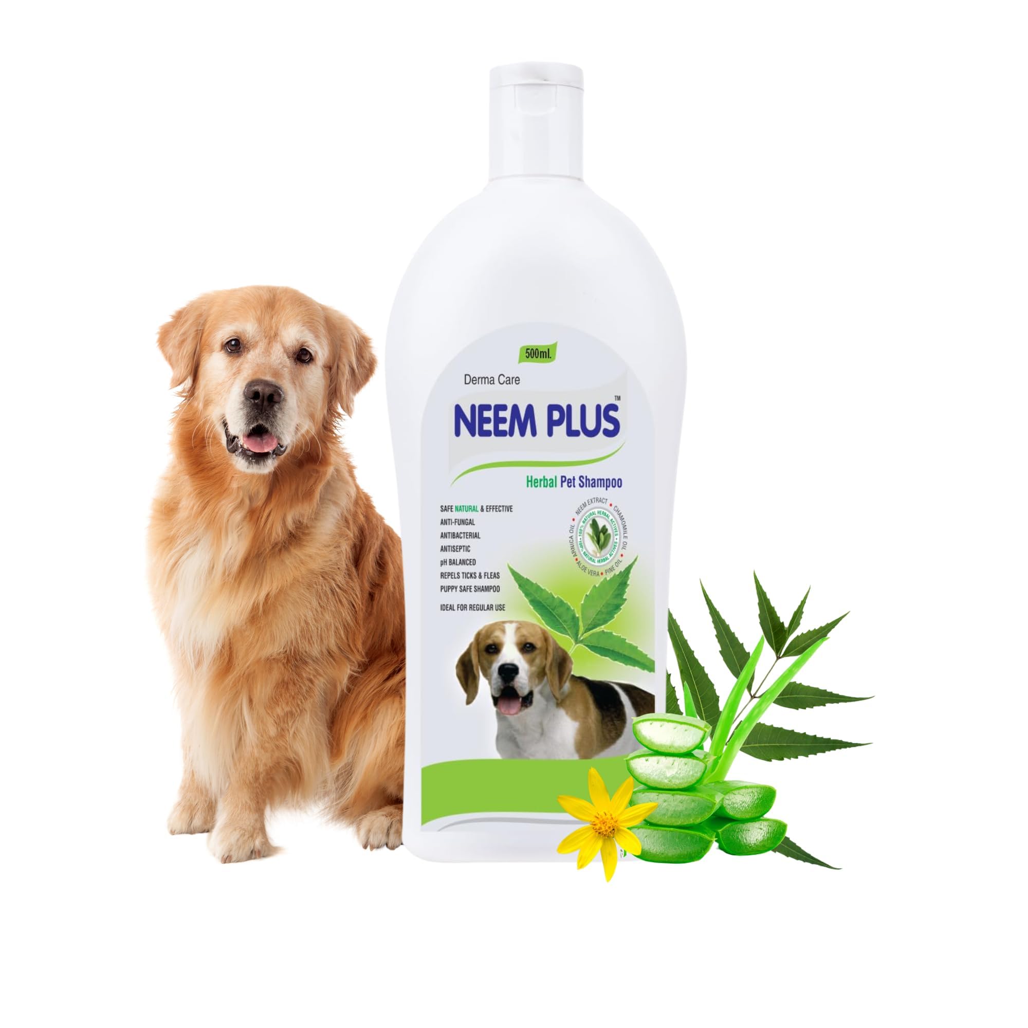 Pil Neem Plus Herbal Pet Shampoo 500 Ml | Anti-Fungal, Anti-Itching, Antibacterial, Antiseptic & Ph Balanced Pet Shampoo | Coat 