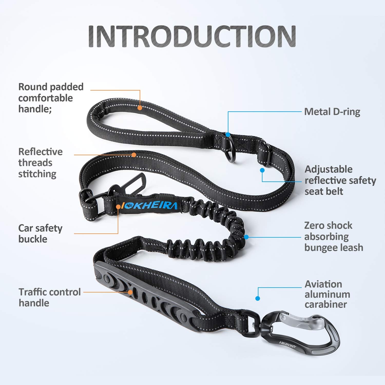 Iokheira Multifunctional Leash With Car Seatbelt For Large, Medium Dogs, Adjustable, 4-6 Ft Strong Bungee Leash