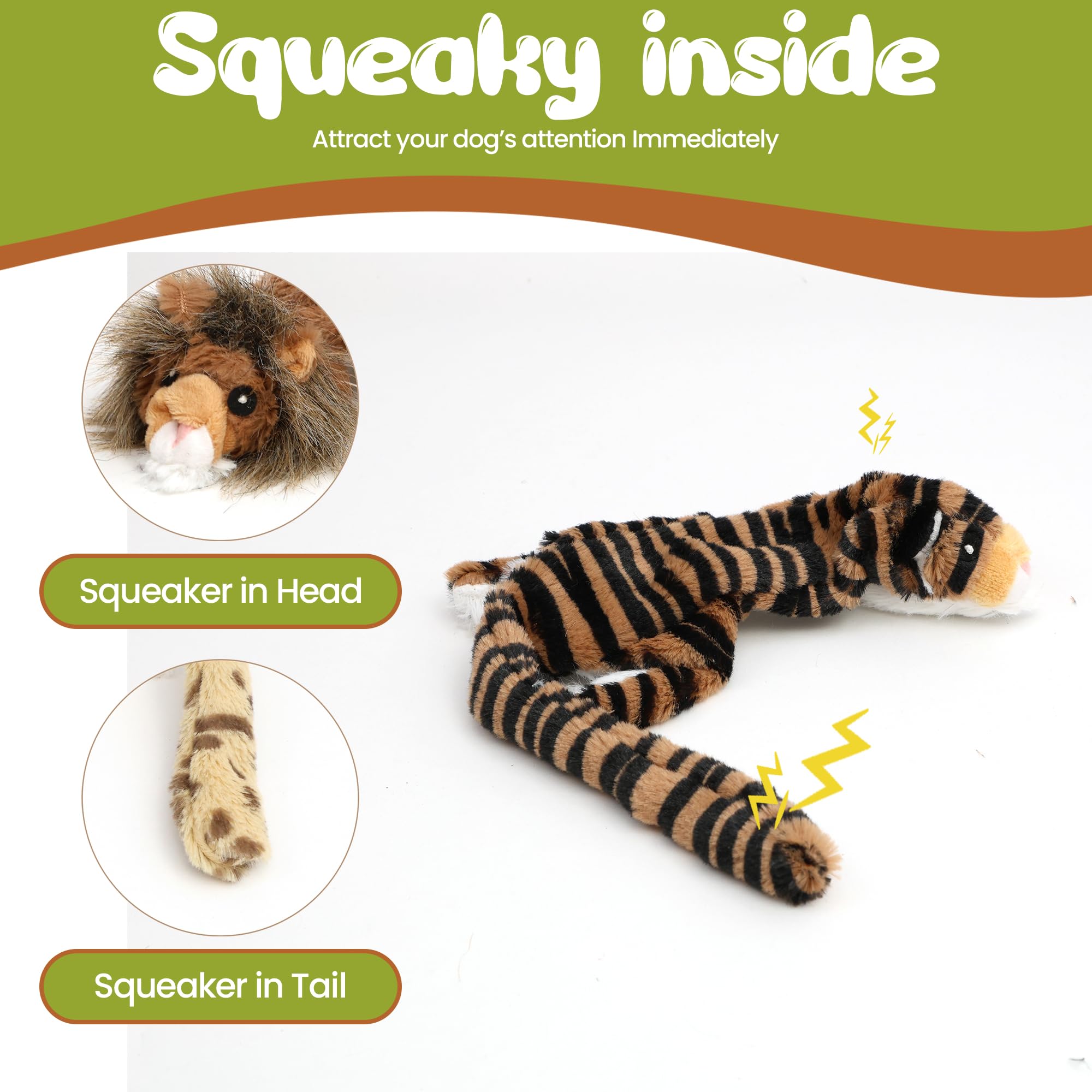 Spot Mini Skinneeez | Stuffless Dog Toy With Squeaker For All Dogs | Tug-Of-War Toy For Small And Large Breeds | 14” | Jungle Cat Assorted Design | By Ethical Pet (Pack Of 1)