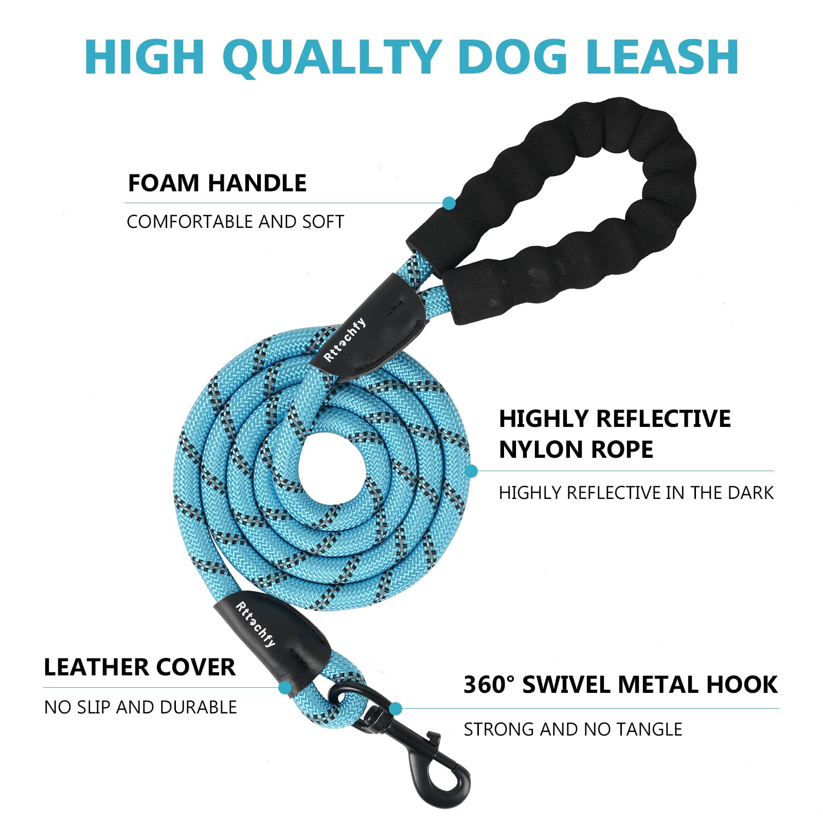 Rttochfy Dog Leash Reflective Rope: 2/4/5/6Ft Heavy Duty Dog Leash For Small Medium Large Dogs Nylon Puppy Leash With Soft Padded Handle For Outside Walking Running