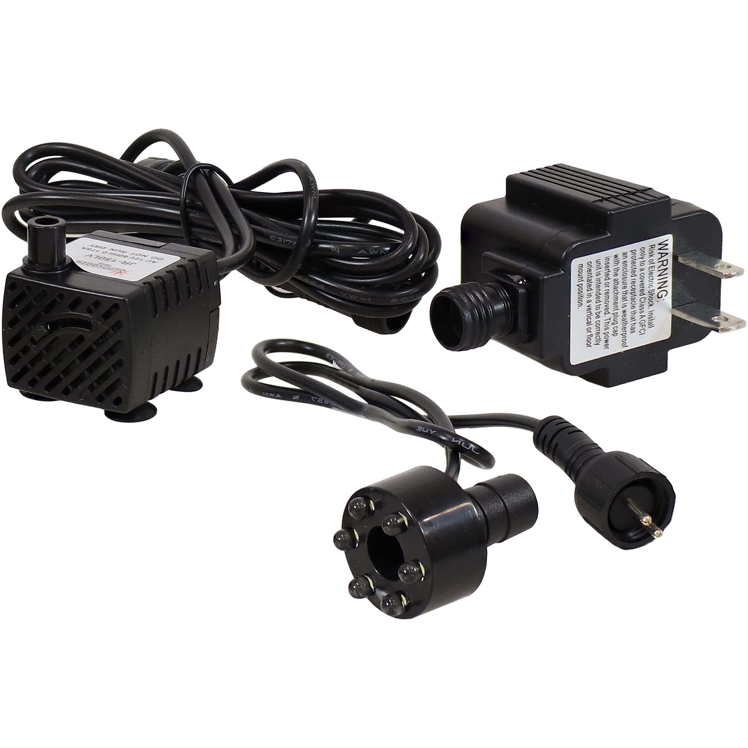 Sunnydaze 40 Gph Pump For Fountains, Aquariums, Or Bird Baths - 6-Color Led Light Ring - Transformer - 1.6-Foot Max Lift