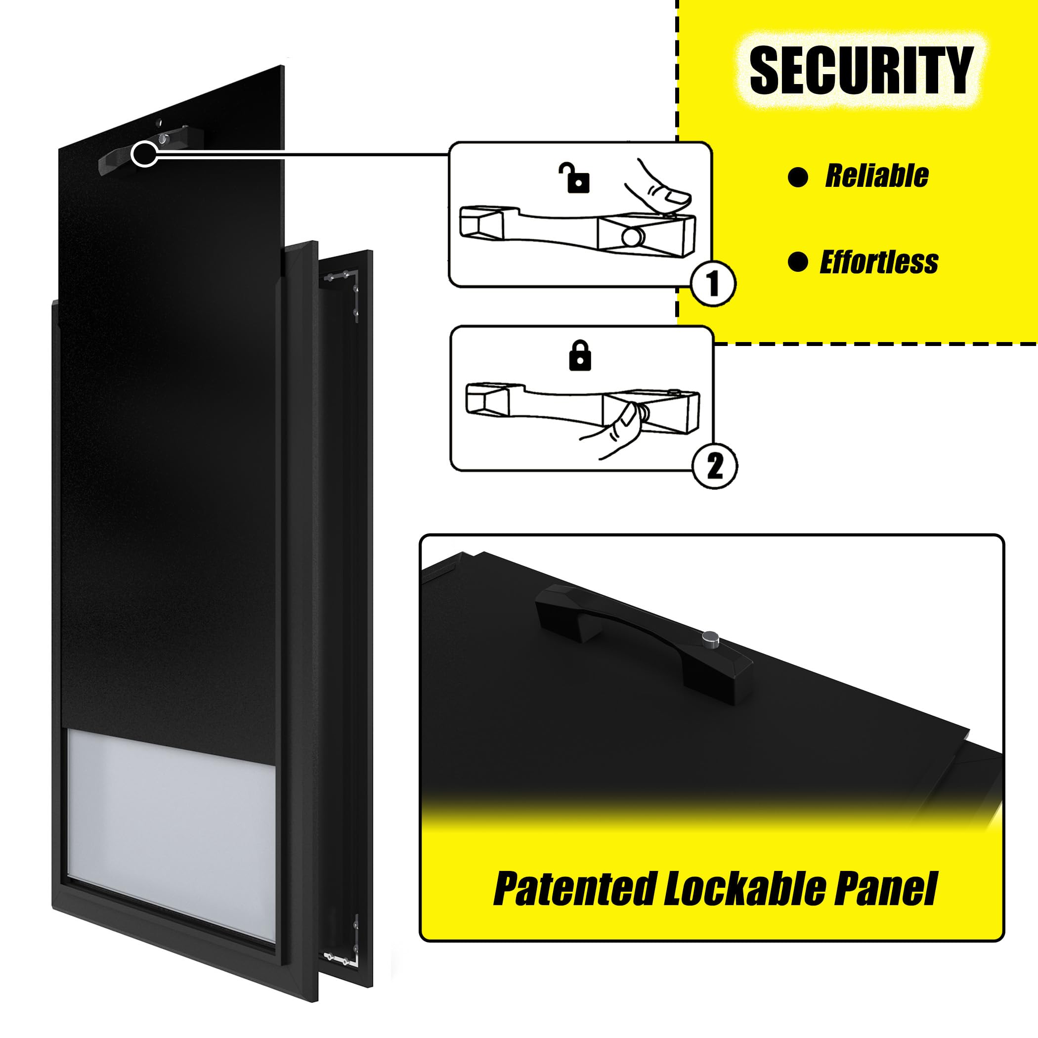 URSPET Extra Large Aluminum Dog Door - Heavy Duty, Lockable, Black, 14.5"W x 25.125"H, for Dogs Up to 220 lbs, Model BD01