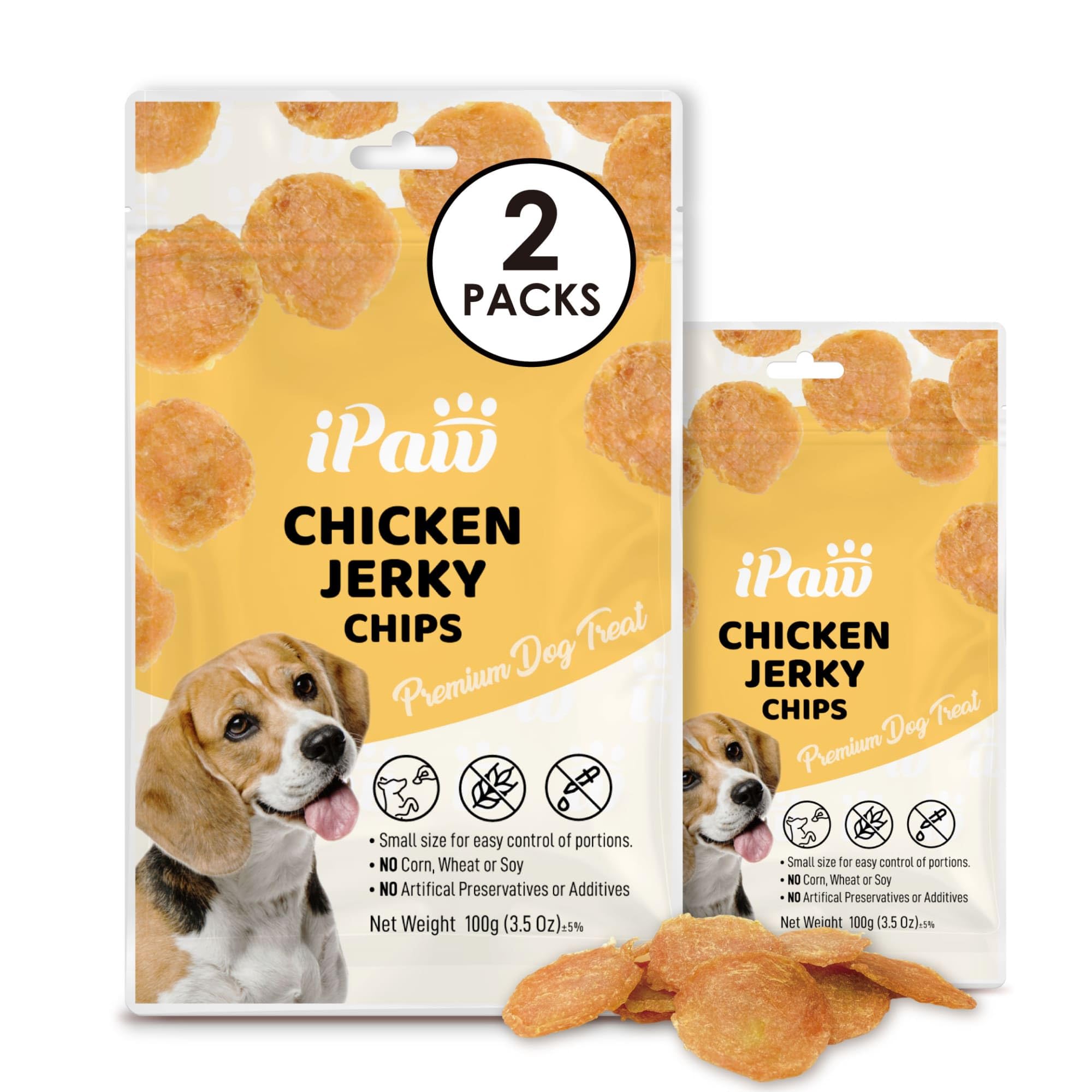 iPaw Dog Treats for Puppy Training, All Natural Human Grade Dog Treat, Hypoallergenic, Easy to Digest (Chicken Chips), 2 Packs