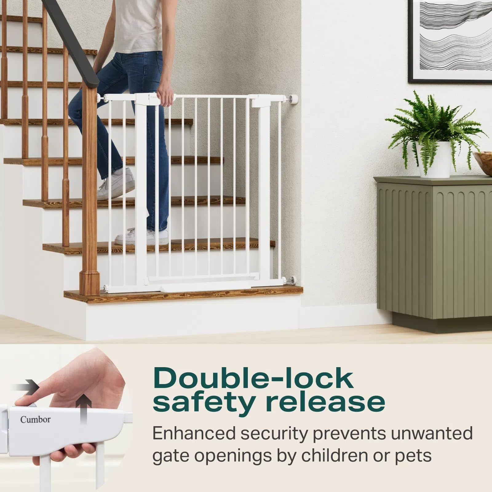 Cumbor 36' Extra Tall Baby Gate For Dogs And Kids With Wide 2-Way Door, 29.7-40.6' Width, And Auto Close Personal Safety For Babies And Pets, Fits Doorways, Stairs, And Entryways