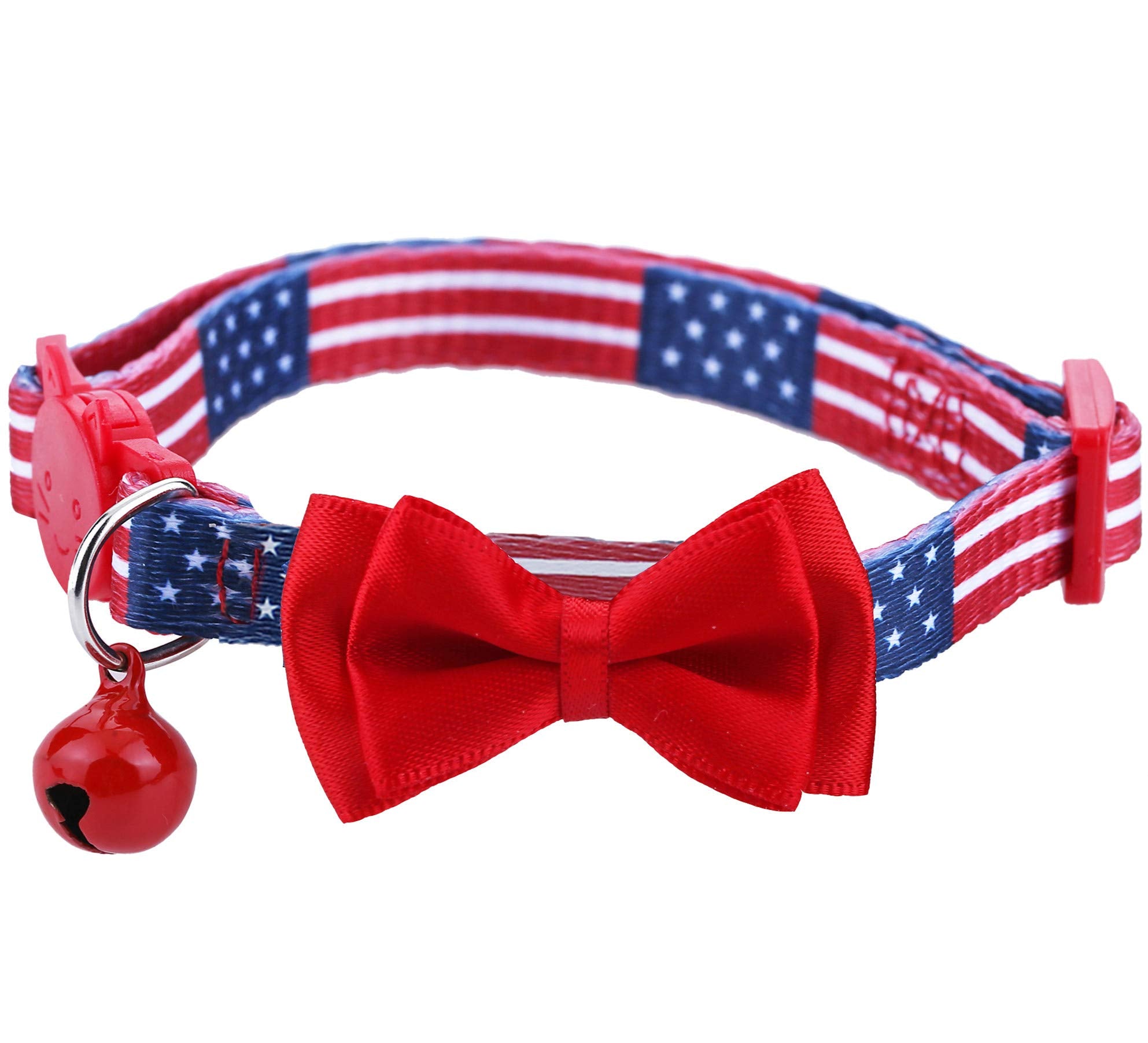 Boombone American Flag Cat Collar Bowtie Breakaway With Bell