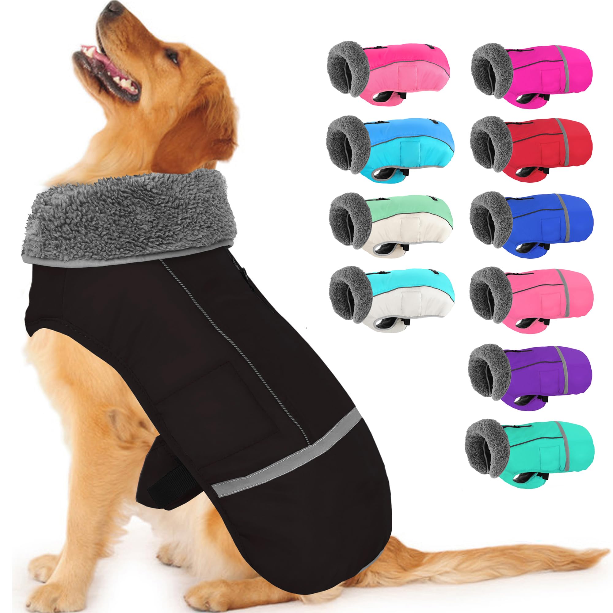 Dogcheer Warm Dog Coat, Waterproof Dog Jacket Winter Coat Turtleneck Windproof Pet Cold Weather Coats, Reflective Adjustable Dog Snow Jacket Fleece Sweater For Small Medium Large Dogs -Red M