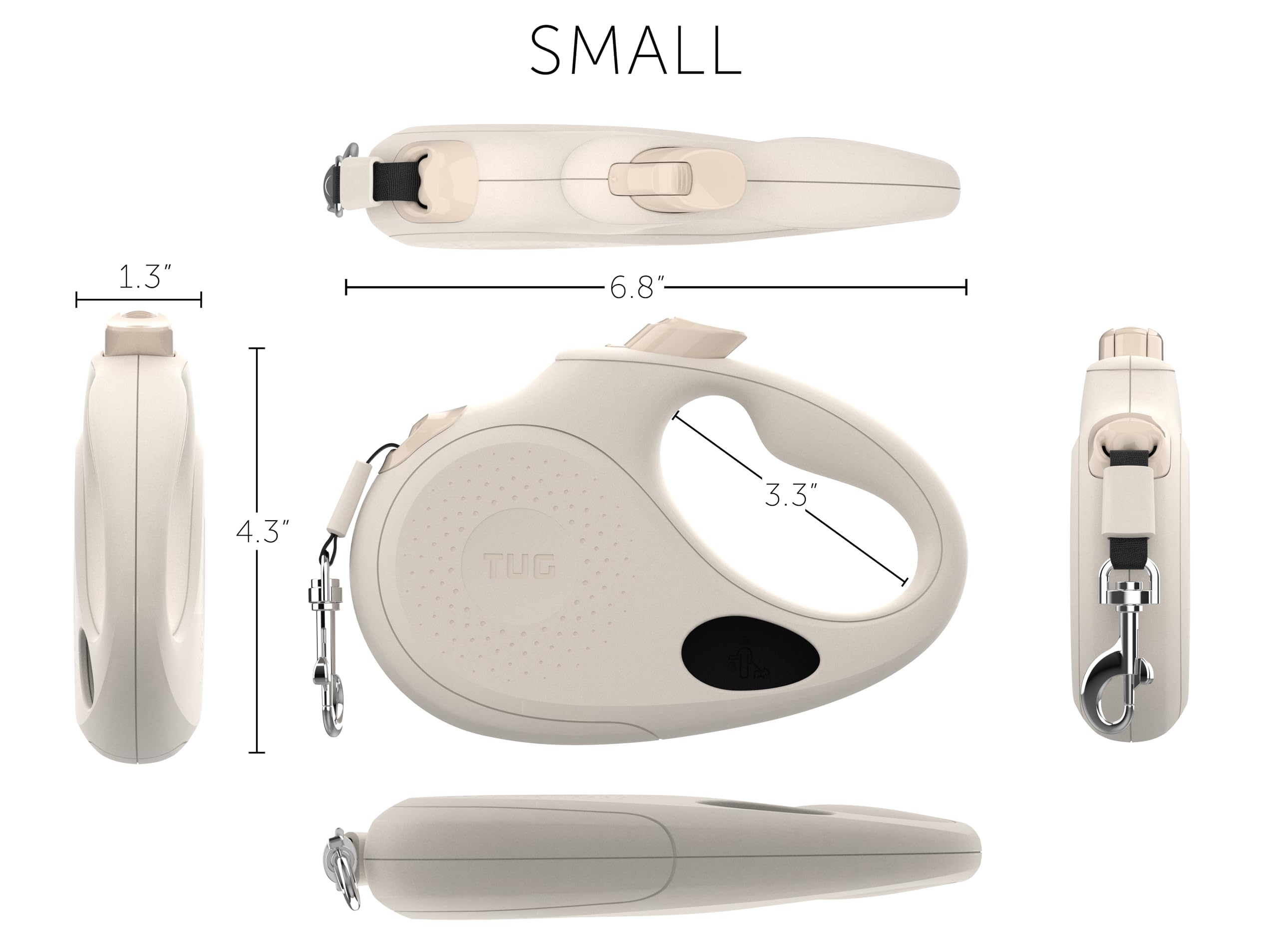 TUG Retractable Dog Leash with Waste Bag Dispenser, Small, Cream, Model T008-SCRM