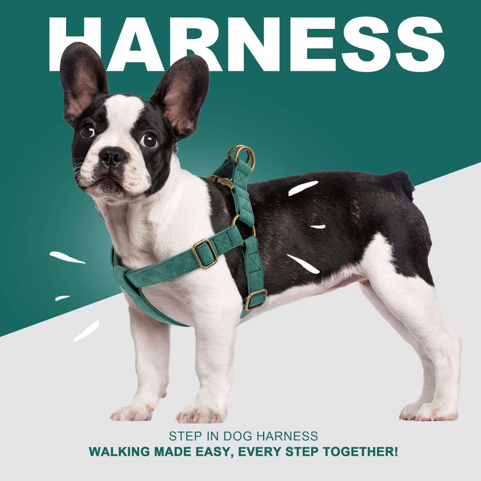Didog Step In Dog Harness - Adjustable Faux Leather Dog Harness With Antique Bronze Metal Buckle, Easy Walk Dog Halter Harness F