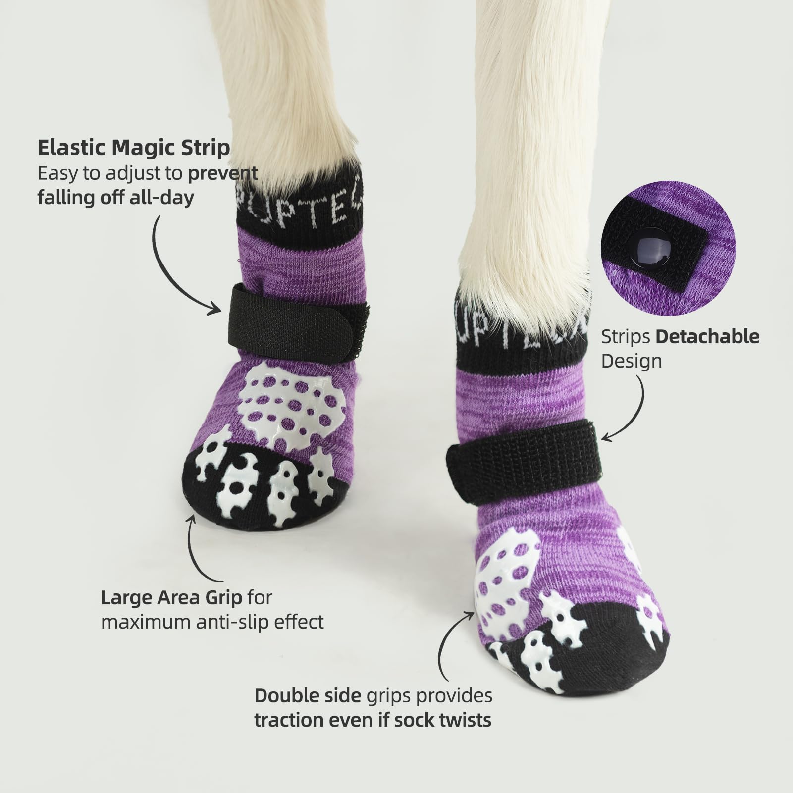 Pupteck Anti-Slip Dog Socks With Double Sides Grips For Small Medium Large Dogs Hardwood Floors Prevents Licking, Dog Shoes For Hot Pavement Traction Control Paw Protector For Senior Dogs, Purple M