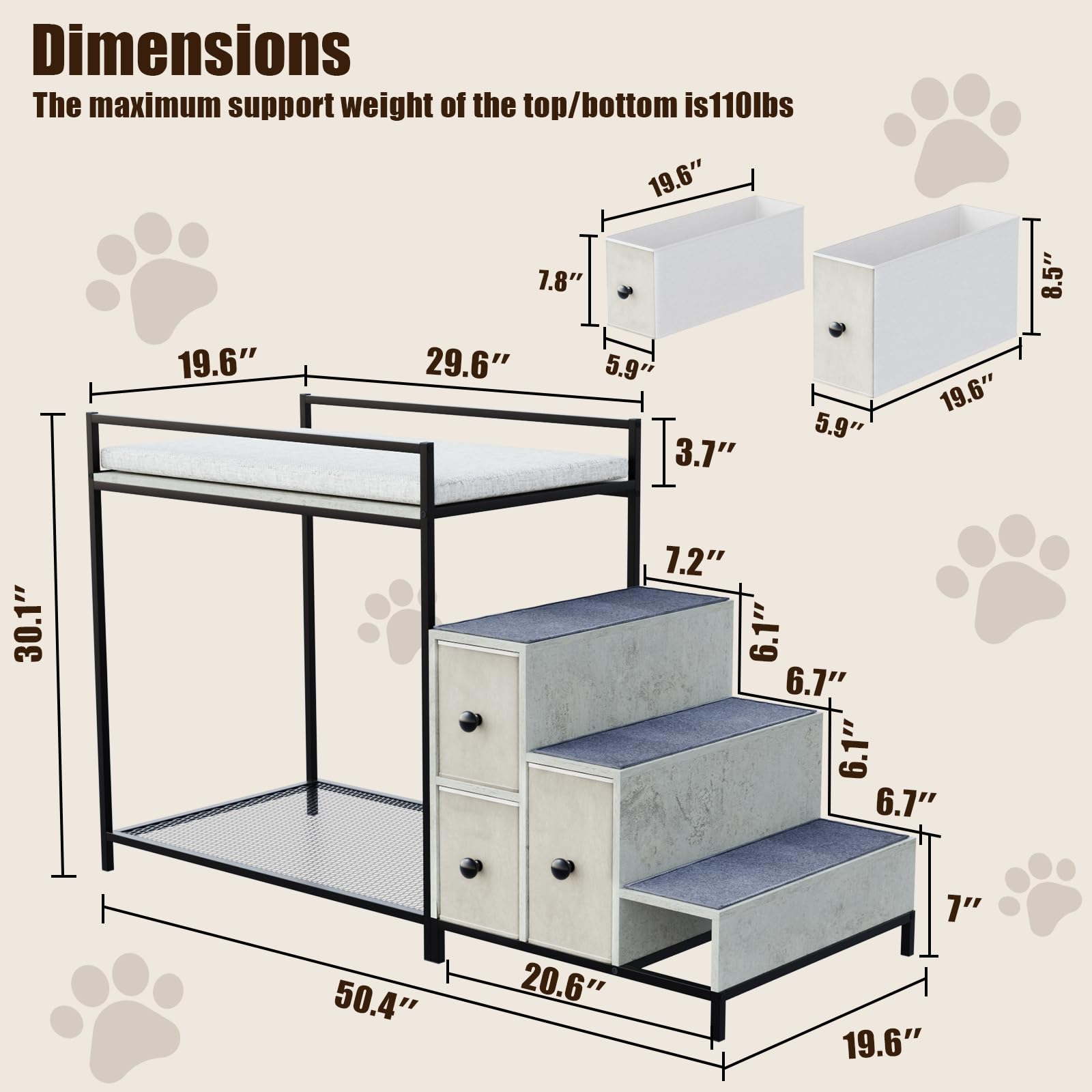 LEMBERI Pet Bunk Bed with Stairs and Storage, Dogs/Cats Window Perch, Bedside Lounge Elevated Dog Bed Multi-Level Platform with