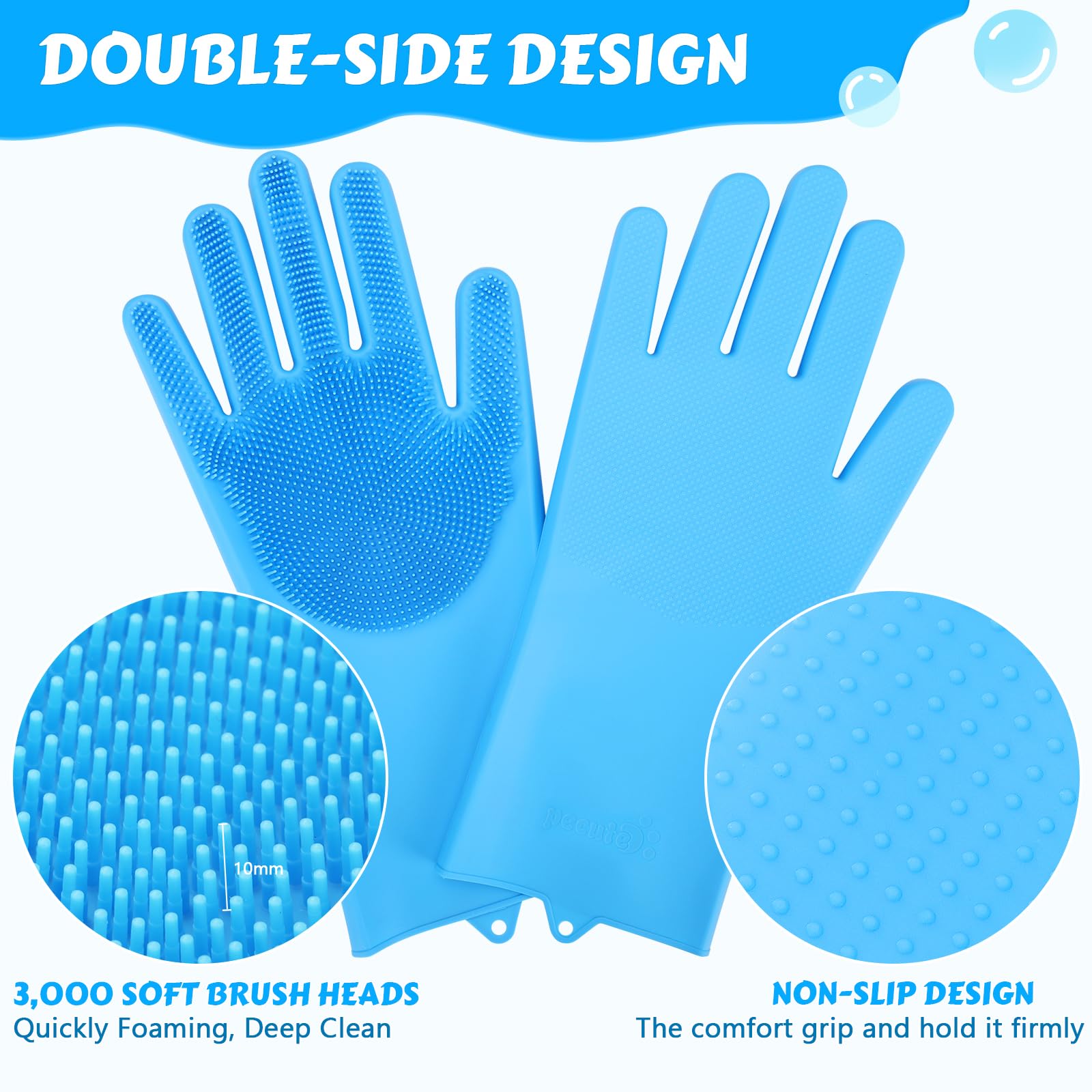Pecute Pet Grooming Gloves Large, Heat Resistant Cat Bathing Gloves With High-Density Teeth, Silicone Dog Bathing Gloves With Enhanced Five Finger Design, For Washing, Bathing, And Massaging