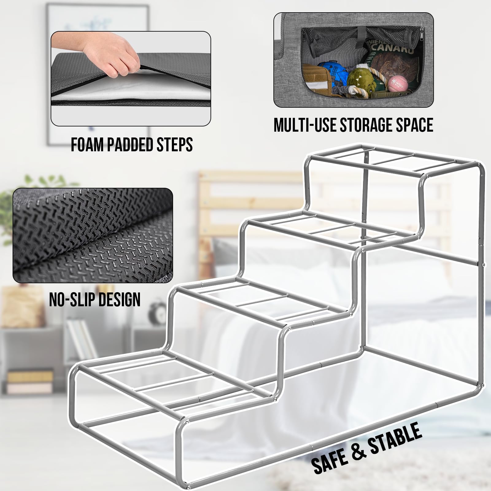 Onetigris Dog Steps For Small Dogs, 3-Step Dog Stairs For High Beds And Couch, Non-Slip Pet Stairs For Small Dogs(M)