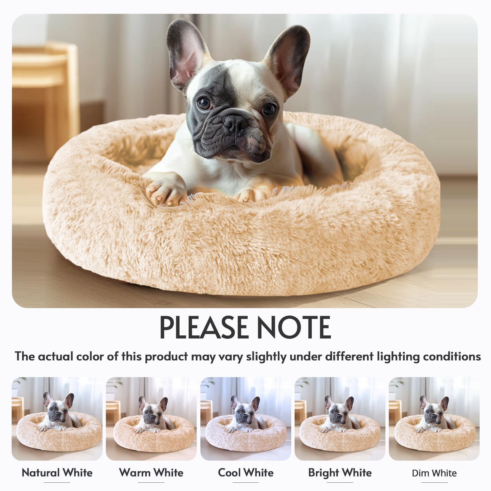 Jollyvogue Calming Dog & Cat Bed For Large Dogs, Anti-Anxiety Donut Cuddler Cozy Soft Round Bed With Anti-Slip Bottom, Fluffy Fa