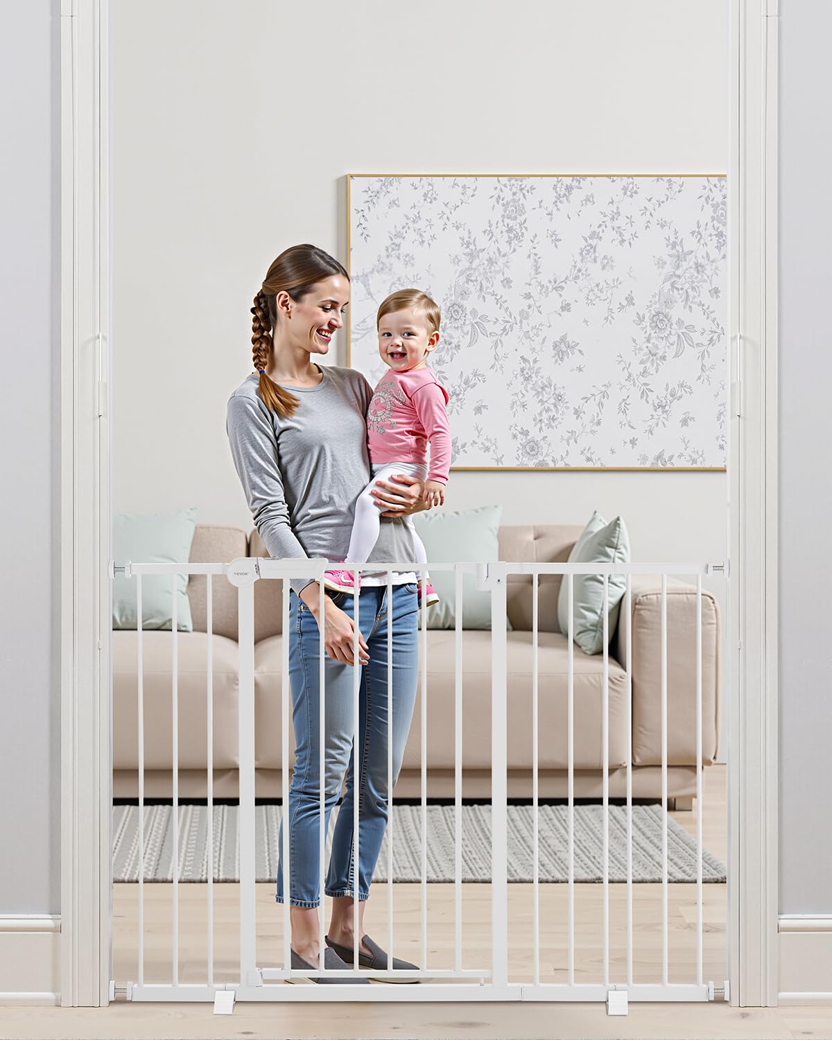 VEVOR Baby Gate, 26-48 Inches Adjustable Width, 36 Inches High Dog Gate, Easy Step Walk Thru, for Child Pet Security, Pressure M