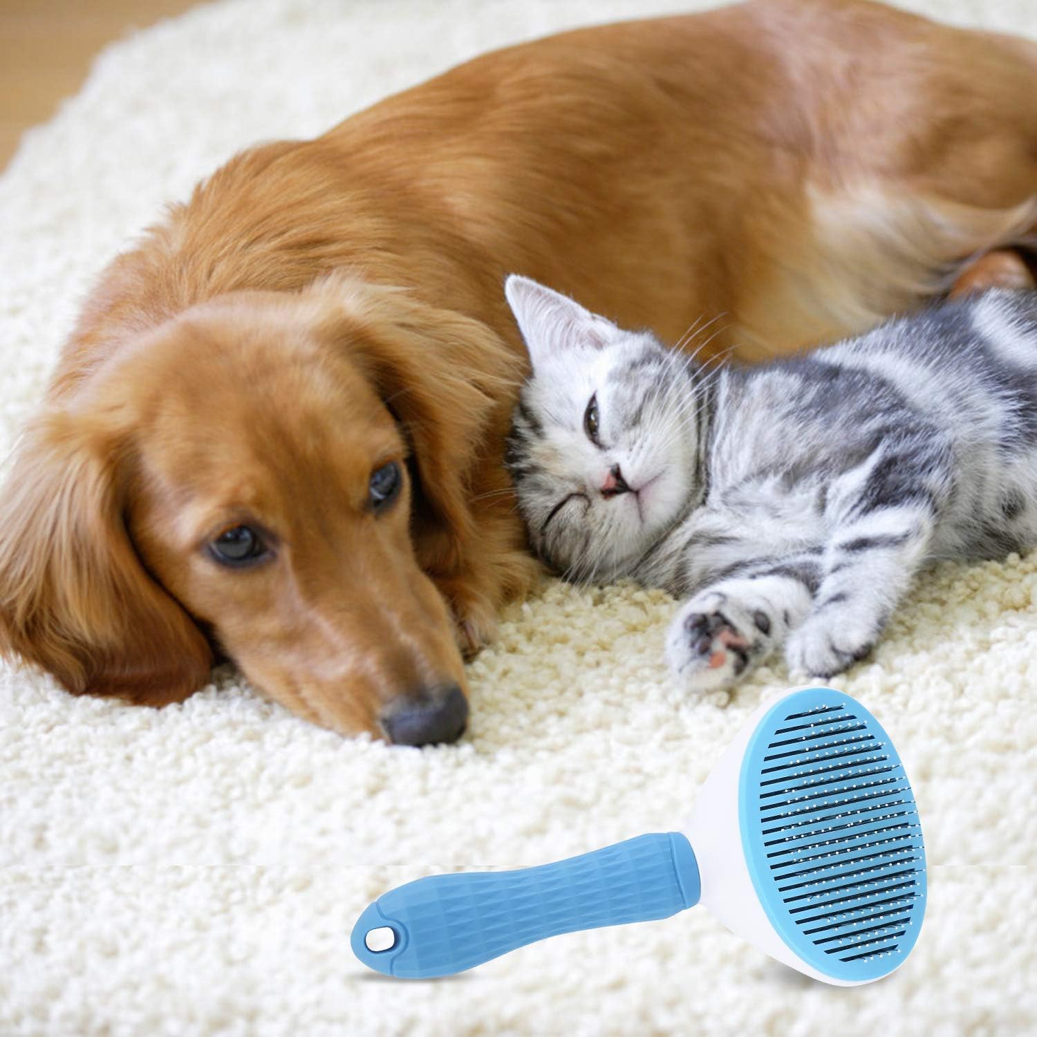 Cazina Self Cleaning Slicker Dog Brush, Pet Grooming Shedding Brush For Dogs And Cats, Pet Massaging Tool Suitable For Pets With