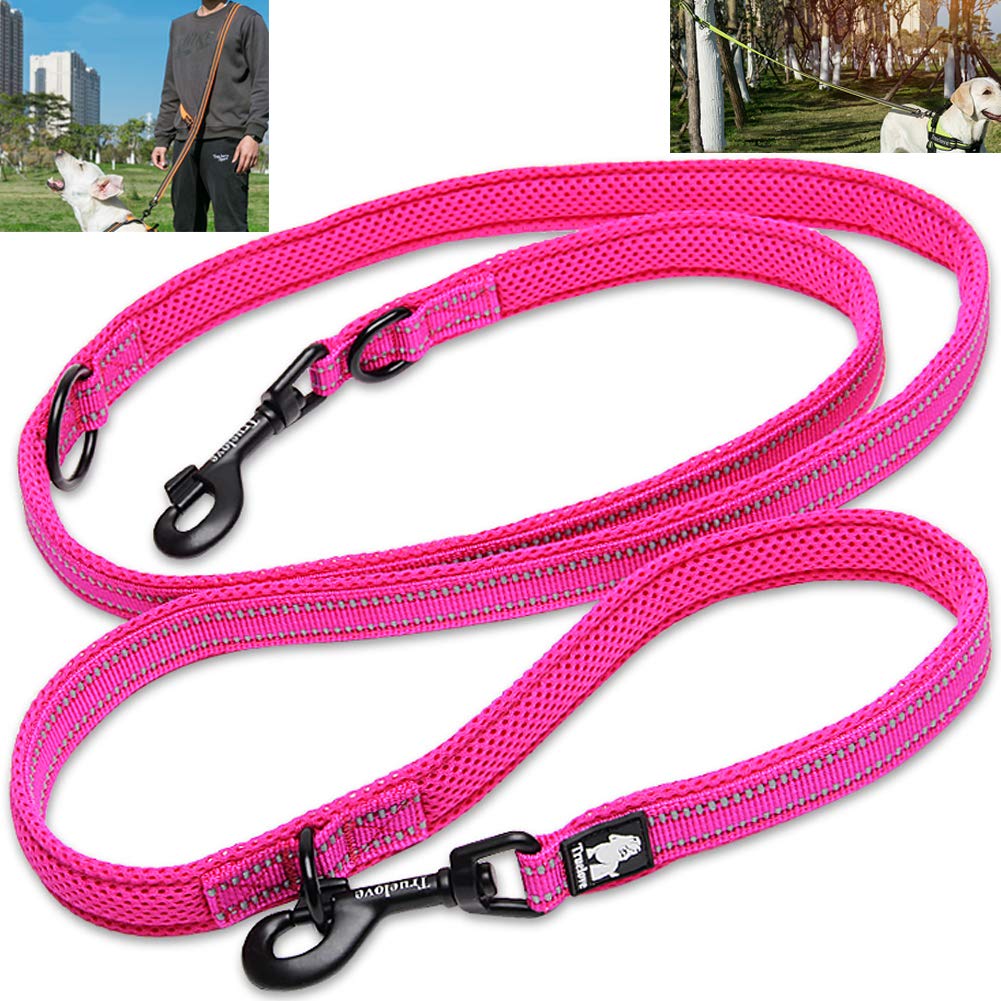 Creation Core Multi-fuctional Reflective Dog Leash with Snap Hook Adjustable Hands Free Walking Training Running Leash, Pink L