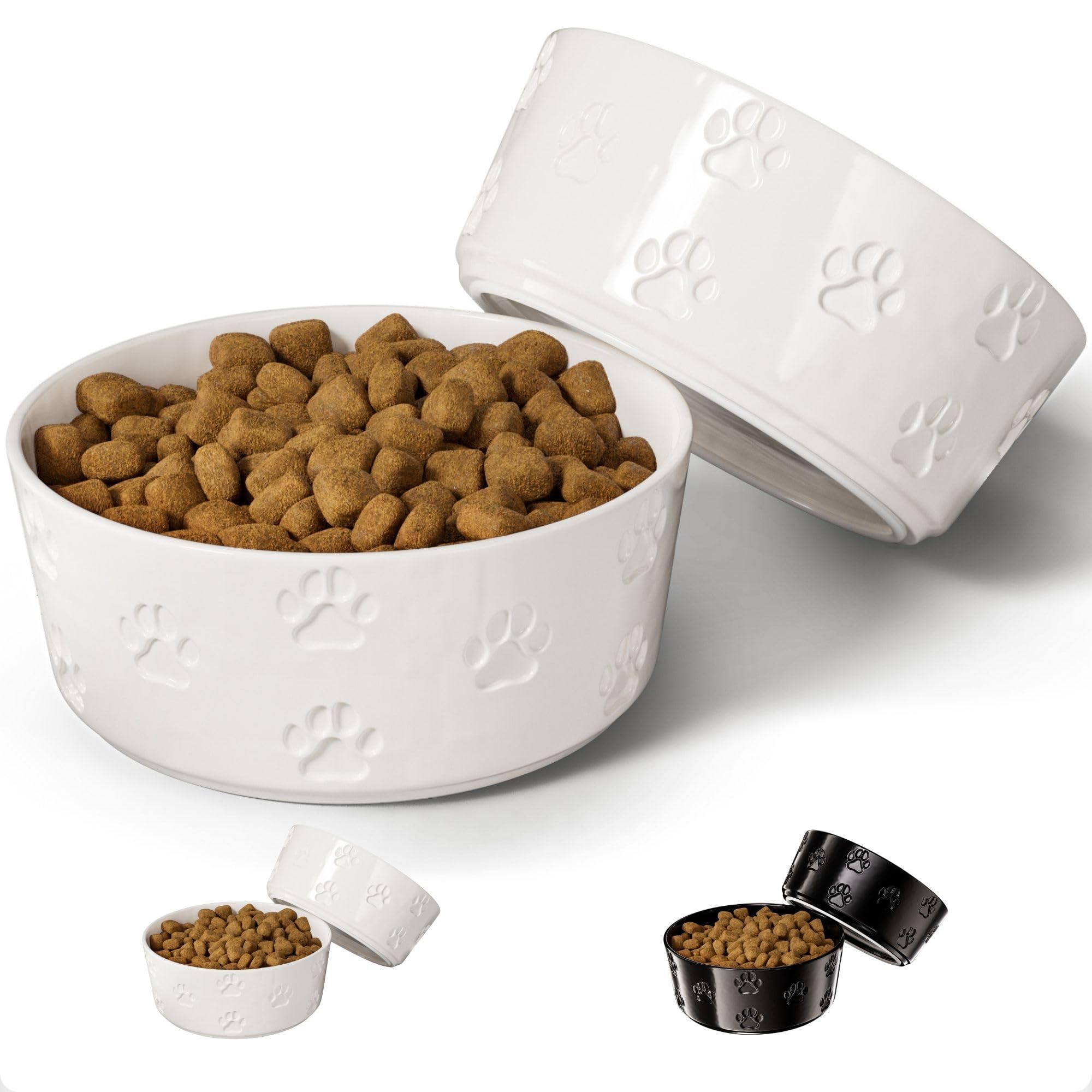 Ceramic Dog Bowl Set of 2 with Anti-Skid Base - 6.5 Wide x 2.5 Tall Ceramic Dog Bowls Medium Sized Dogs - 3 Cup Capacity Food an