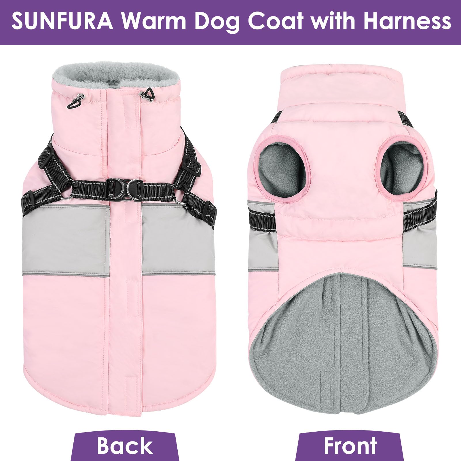 Sunfura Dog Coat, Xxl Dog Jacket Winter With Harness Built In, Waterproof Pet Snow Jacket With Furry Collar For Chilly Day, Refl