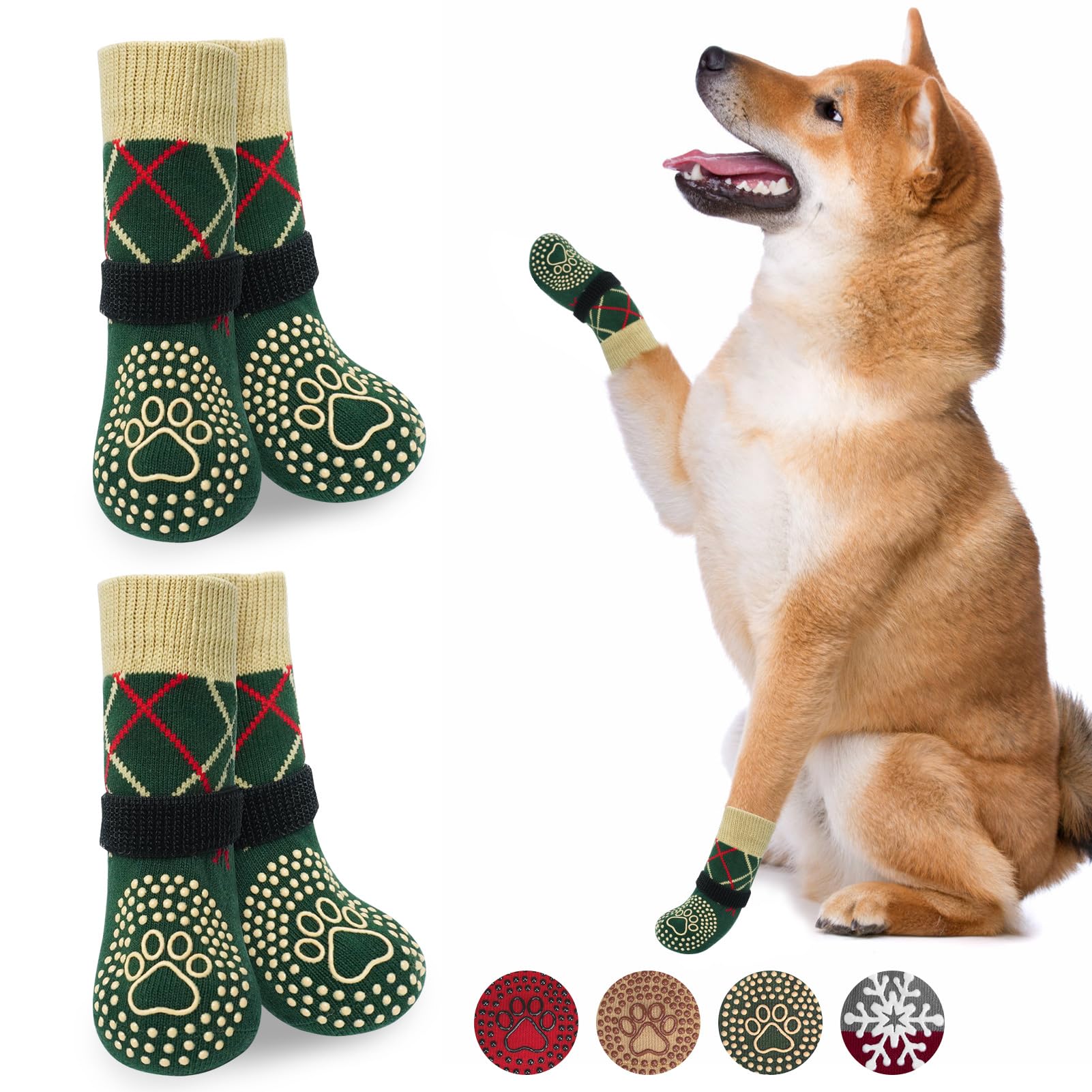 BEAUTYZOO Dog Socks for Hardwood Floors - Anti Slip, Non Slip, Paw Protector, Grippy Socks for Senior Dogs - Size M