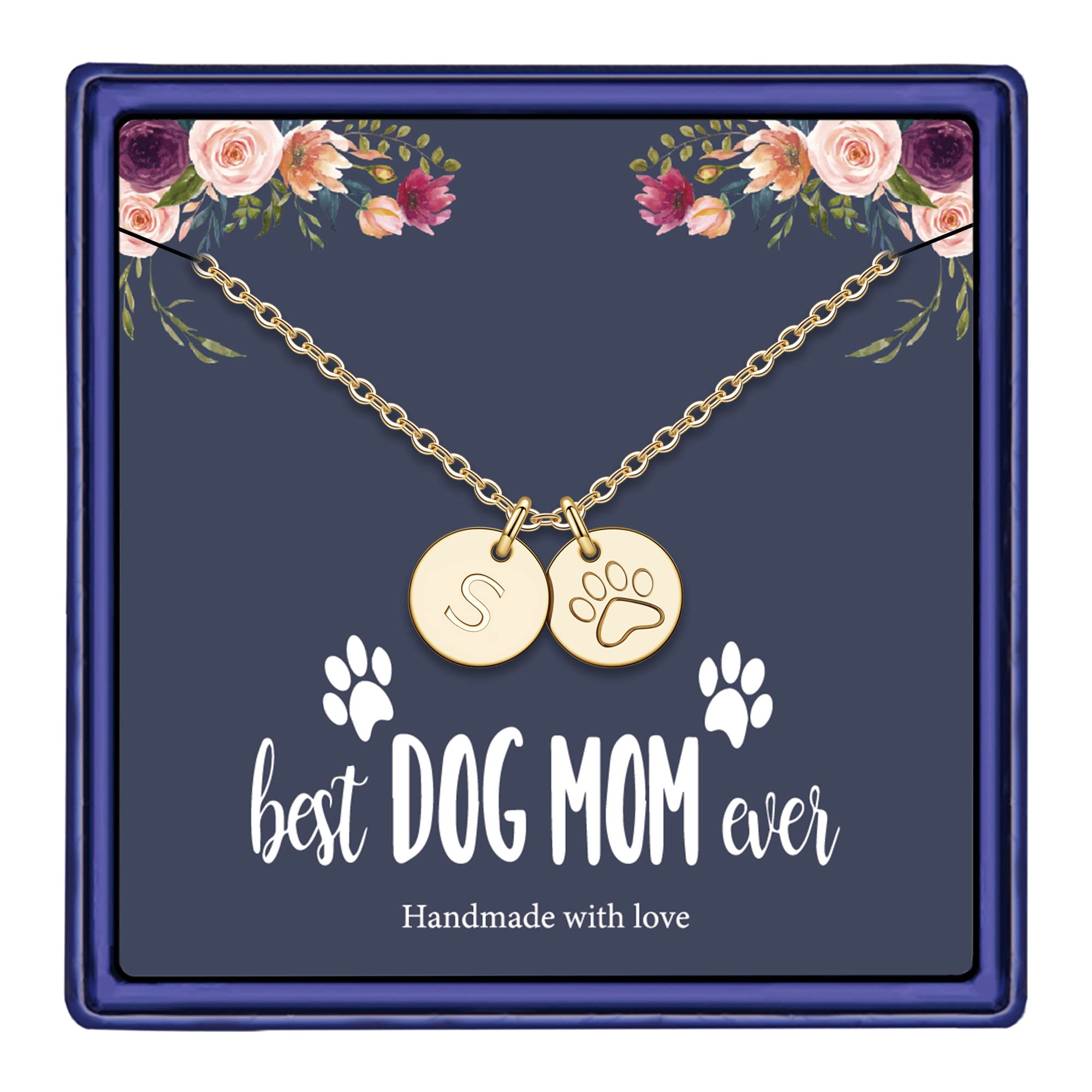 Dog Mom Gifts For Women Necklace, 14K Gold Filled Dog Lover Gifts S Letter Initial Necklace Women Girls Alphabet Disc Puppy Paw Print Necklace Pet Dog Lovers Gifts For Dog Mom