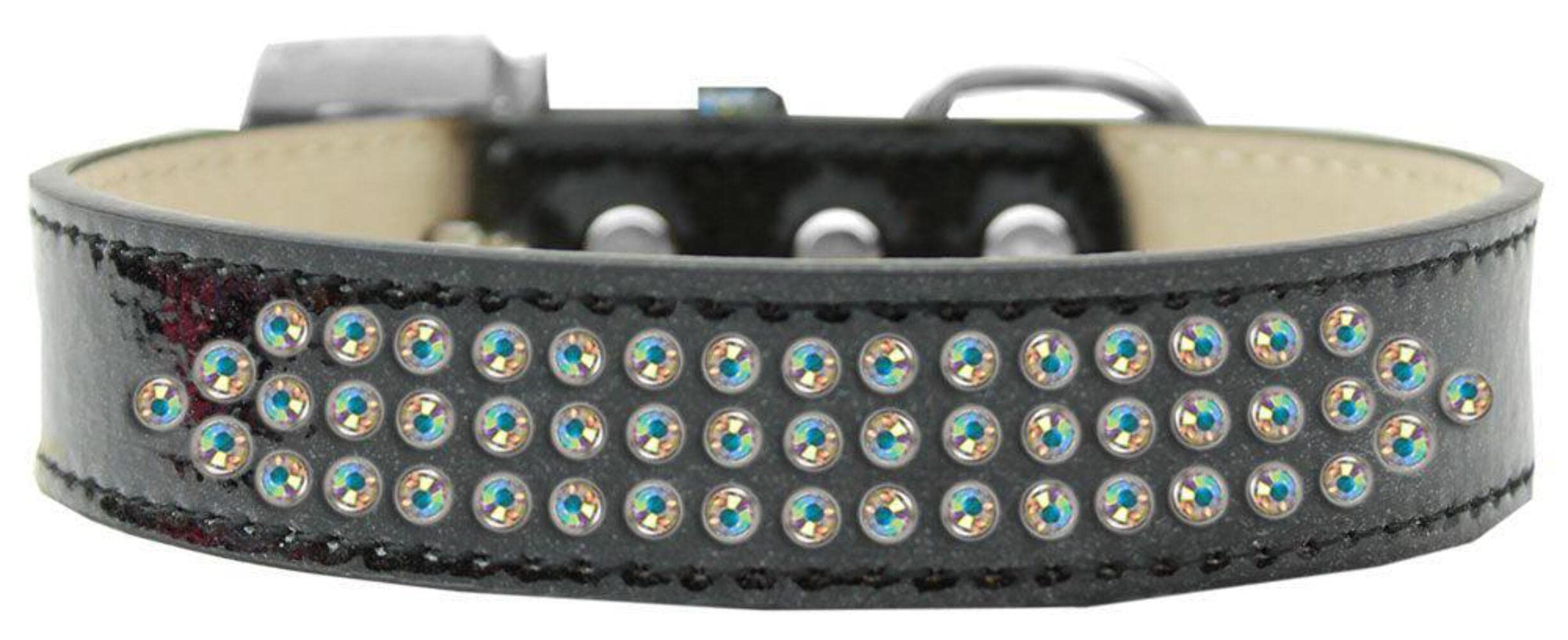 Mirage Pet Products Three Row AB Crystal Ice Cream Dog Collar, Size 18, Silver