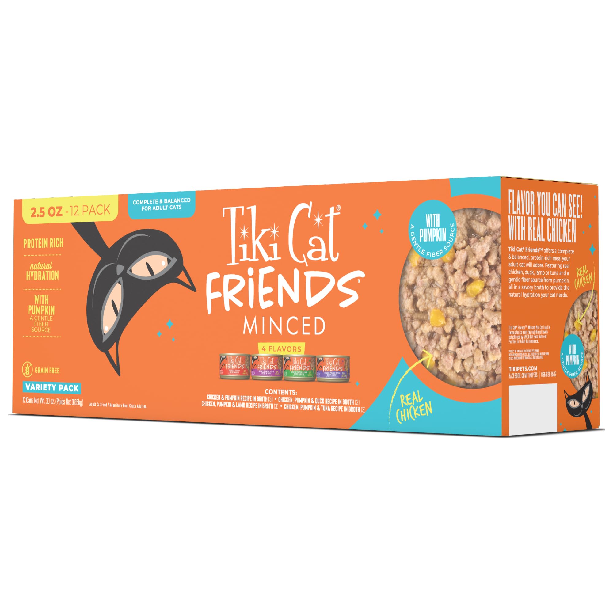 Tiki Cat Friends Chicken Variety Pack, High Protein & High Moisture Wet Cat Food for Adult Cats, 2.5 oz. Can (12 Count)