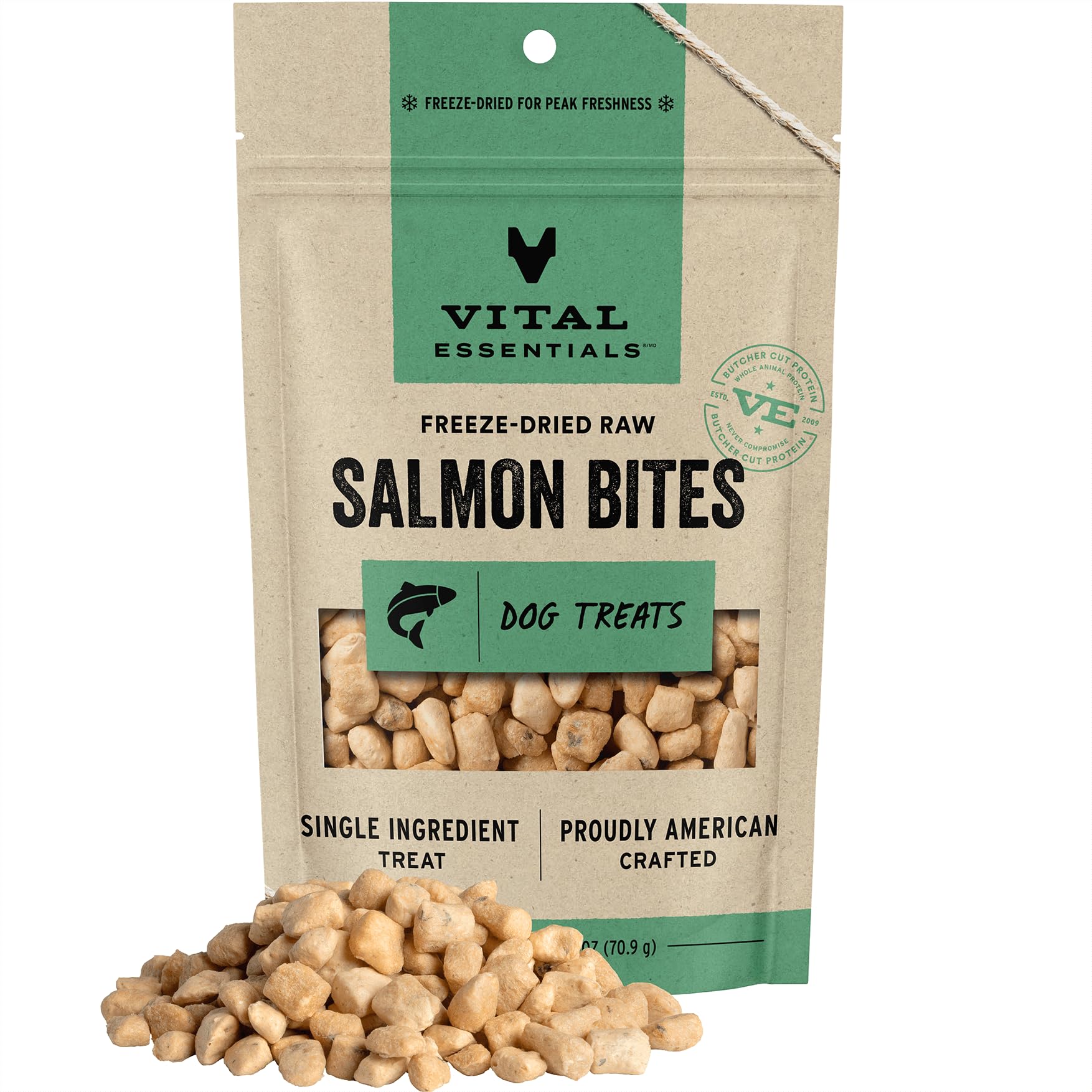 Vital Essentials Freeze Dried Raw Salmon Bites Dog Treats, 2.5 oz | Premium Quality High Protein Training Treats | Grain Free, G