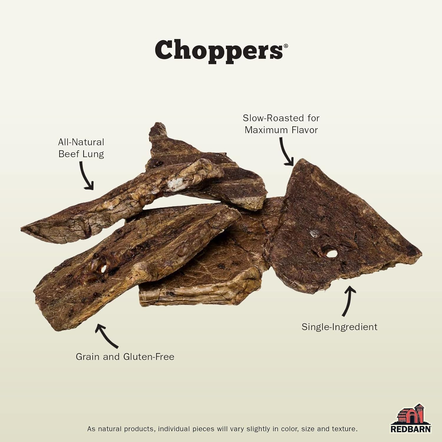 Redbarn Pet Products Natural Choppers Beef Lung Chew Treats for Dogs - Premium Made in USA Rawhide-Free Single Ingredient High P