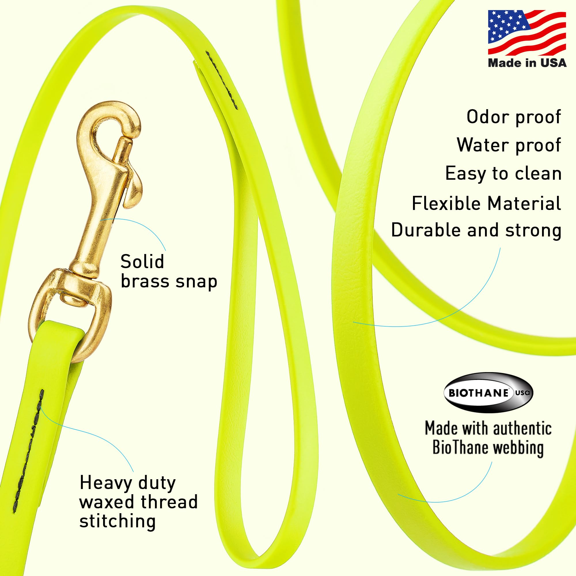 Viper Biothane K9 Working Dog Leash Waterproof Lead For Tracking Training Schutzhund Odor-Proof Long Line With Solid Brass Snap For Puppy Medium And Large Dogs