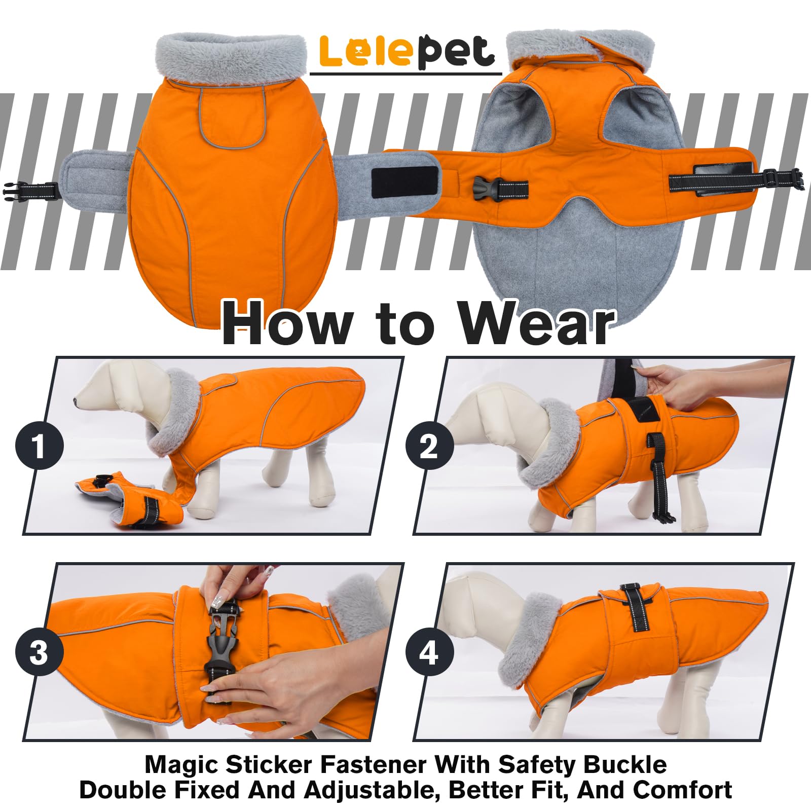 Lelepet Warm Dog Coat Reflective Dog Fleece Vest Waterproof Dog Jacket Windproof Dog Winter Coat Dog Cold Weather Coats With Adjustable Buckle Fleece Lining Dog Snowsuit Dog Coat For Small Dogs, S
